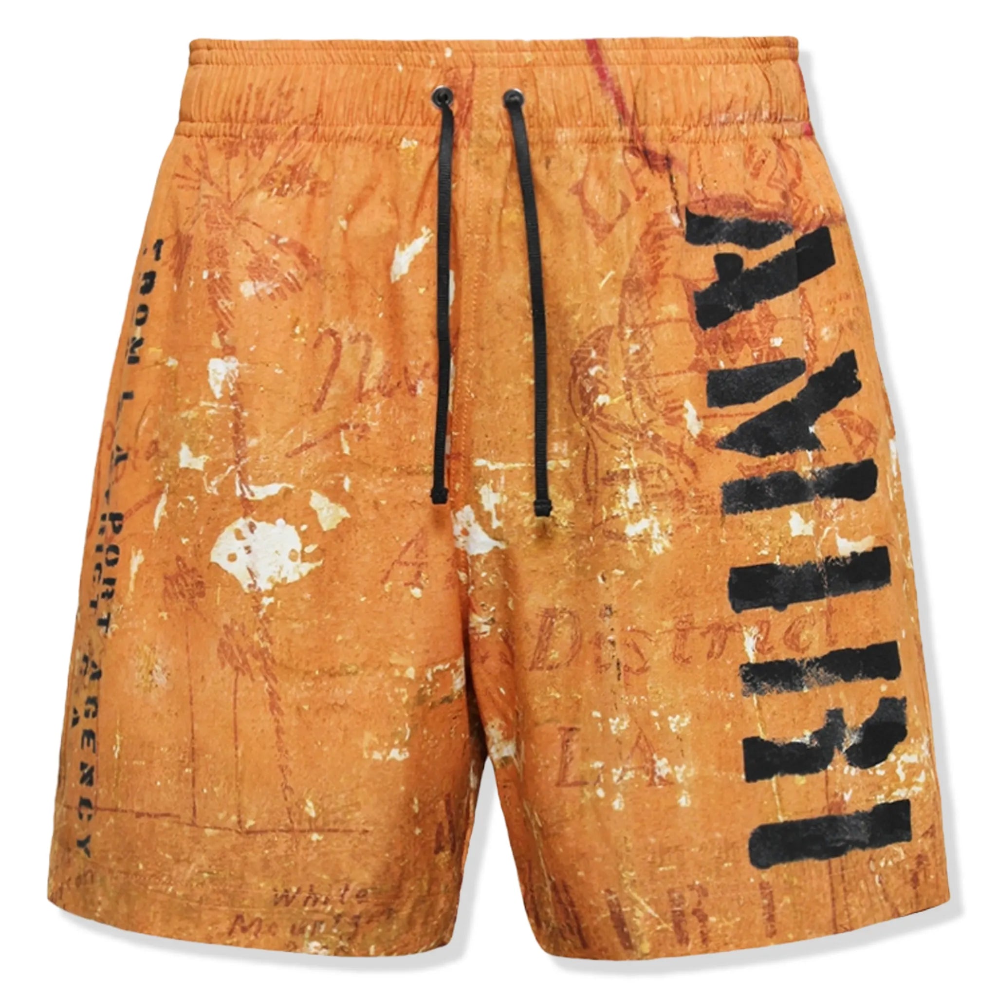 Amiri Stencil Military Orange Swim Shorts for Men - Quick-Dry Beach Swimwear with Comfortable Fit - Perfect for Swimming, Surfing, and Summer Vacations