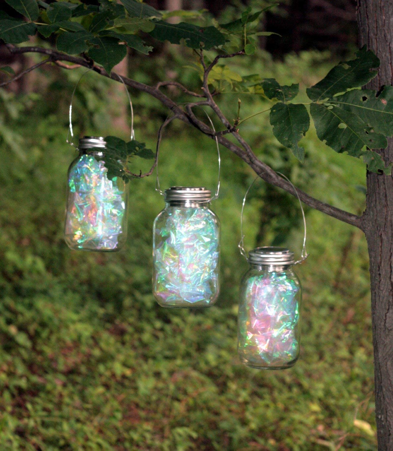 Solar Mason Jar Fairy Lights - Set of 3, Outdoor Hanging Lanterns for Garden & Backyard Decor
