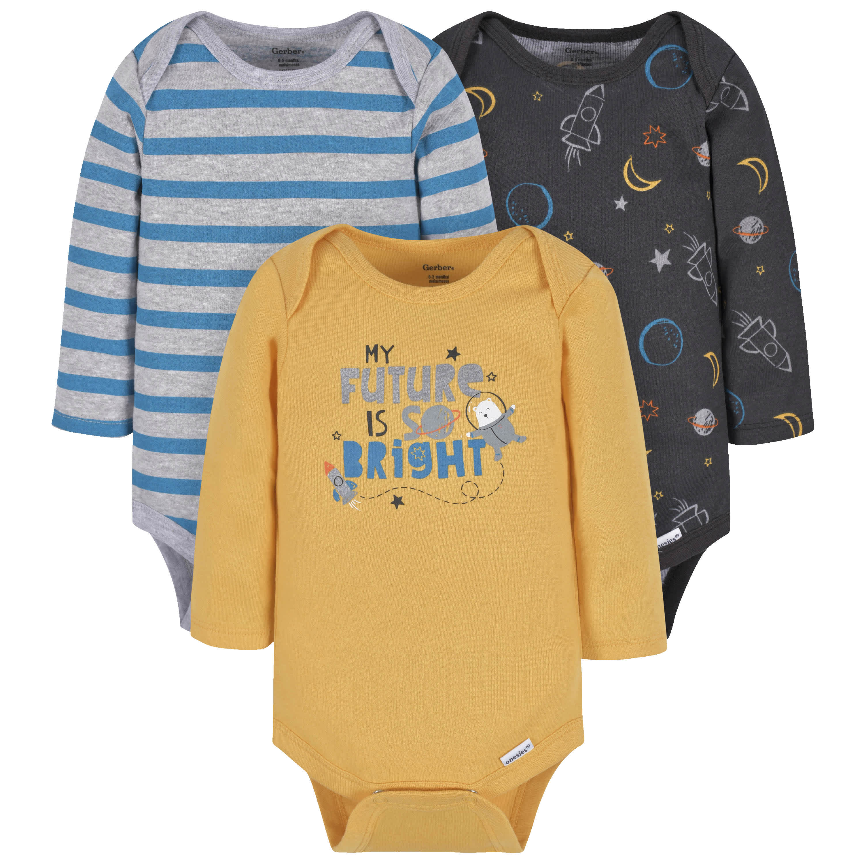 3 Pack Baby Boys Big Journeys Ahead Long Sleeve Onesies® Bodysuits - Soft Cotton Infant Rompers for Newborns & Toddlers - Perfect for Family Outings, Photo Shoots & Everyday Wear