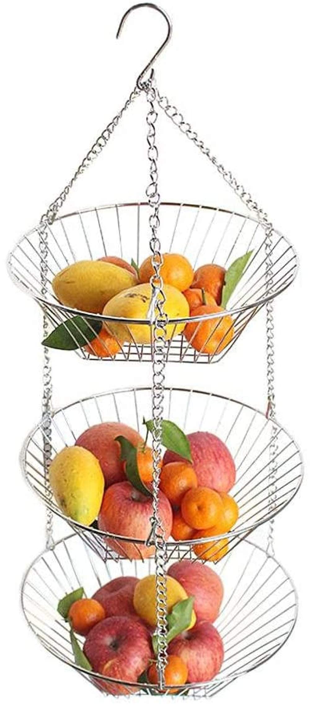 3-Tier Hanging Basket Organizer - Sturdy Wire Storage Rack for Fruits, Vegetables & Household Items | Space-Saving Kitchen & Pantry Organization Solution for Small Spaces