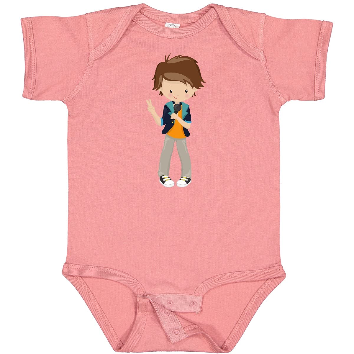 Inktastic Rock Boy Brown Hair Band Singer Microphone Baby Bodysuit - Cute Music-Themed Outfit for Concerts & Photo Shoots