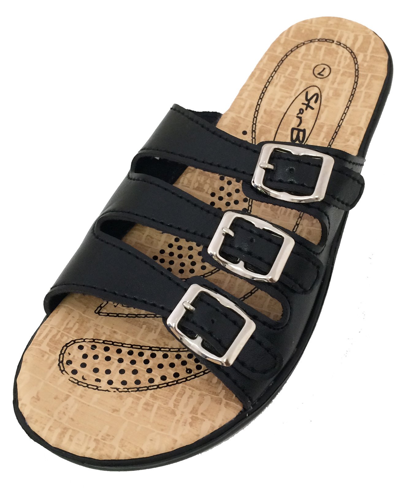 Women's Comfortable Slip-On Wedge Sandals with Triple Adjustable Buckle Straps - Black & White | Casual Flip Flops for Beach, Pool, and Summer Outings