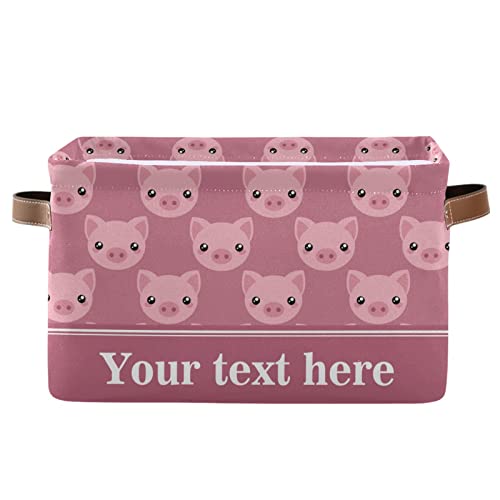 Pink Pig Collapsible Storage Basket with Leather Handles - Home & Bathroom Organizer