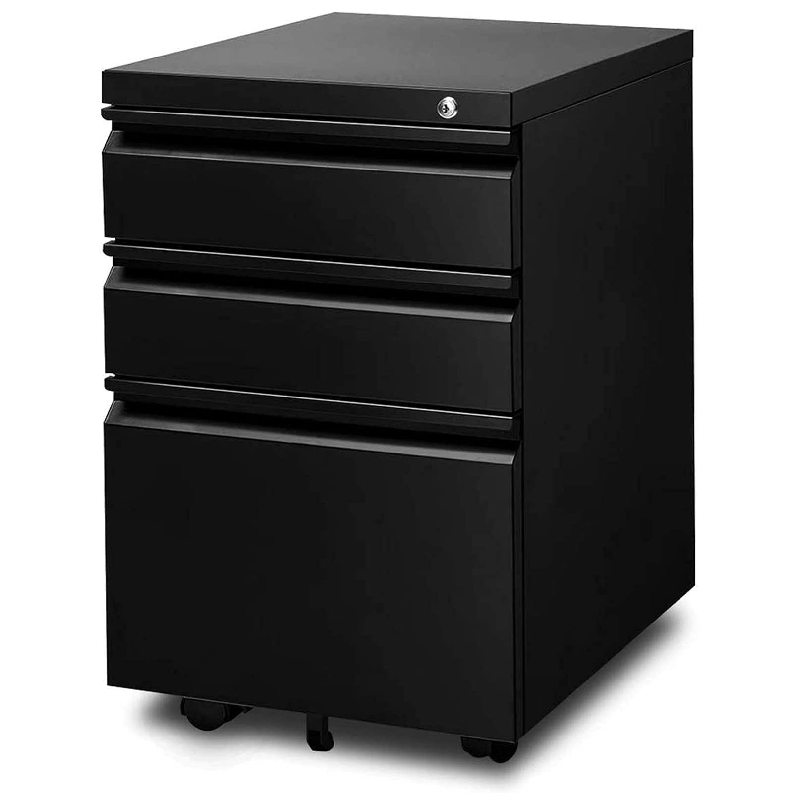 3-Drawer Rolling File Cabinet with Lock - Under Desk Mobile Storage for Legal & A4 Files - Heavy Duty Metal Filing Cabinet with Wheels - Perfect for Home Office, School, and Workspace Organization (Black)