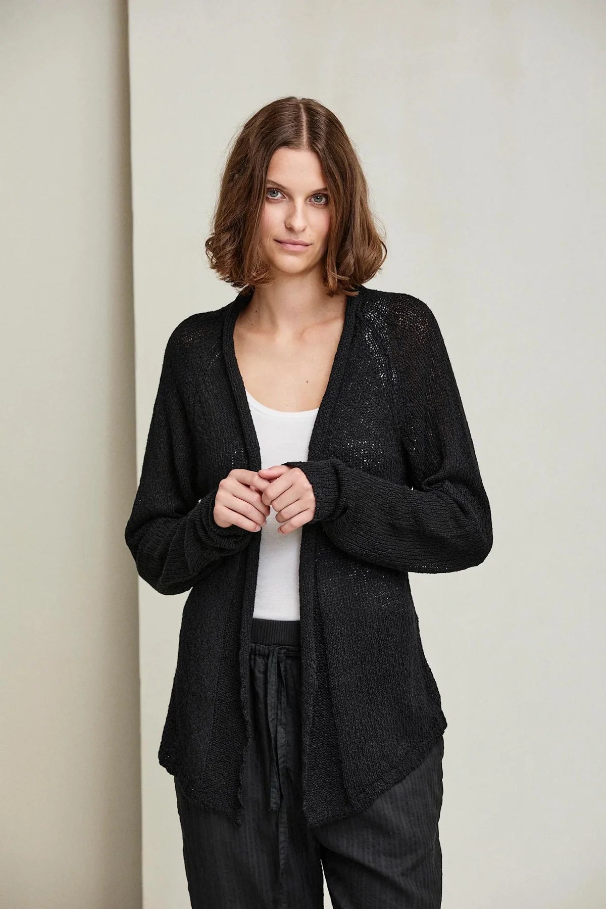 Premium Cotton Linen Silk Blend Cardigan for Women - Soft & Breathable Black Open Front Sweater | Perfect for Office Wear, Casual Outings & Layering in All Seasons