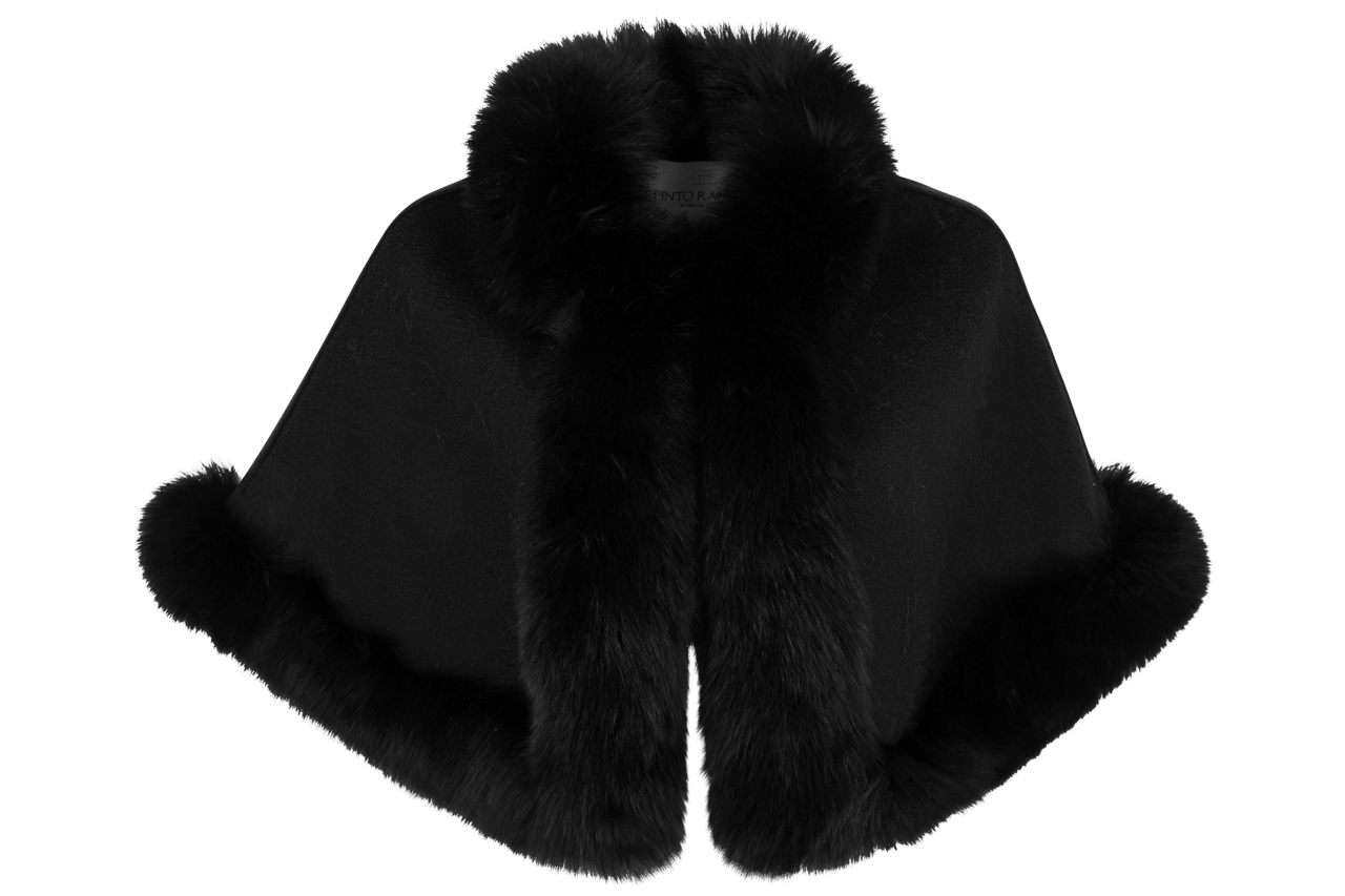 Luxury Cashmere & Fox Fur Stole by Pinto Ranch - Soft Winter Shawl Wrap for Women, Elegant Black Scarf for Evening Parties & Special Occasions