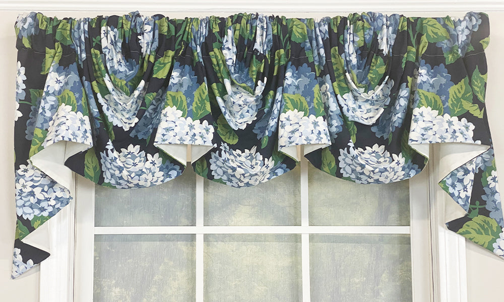Empire Valance with Hydrangea Design - Elegant Window Treatment for Living Room & Bedroom Decor