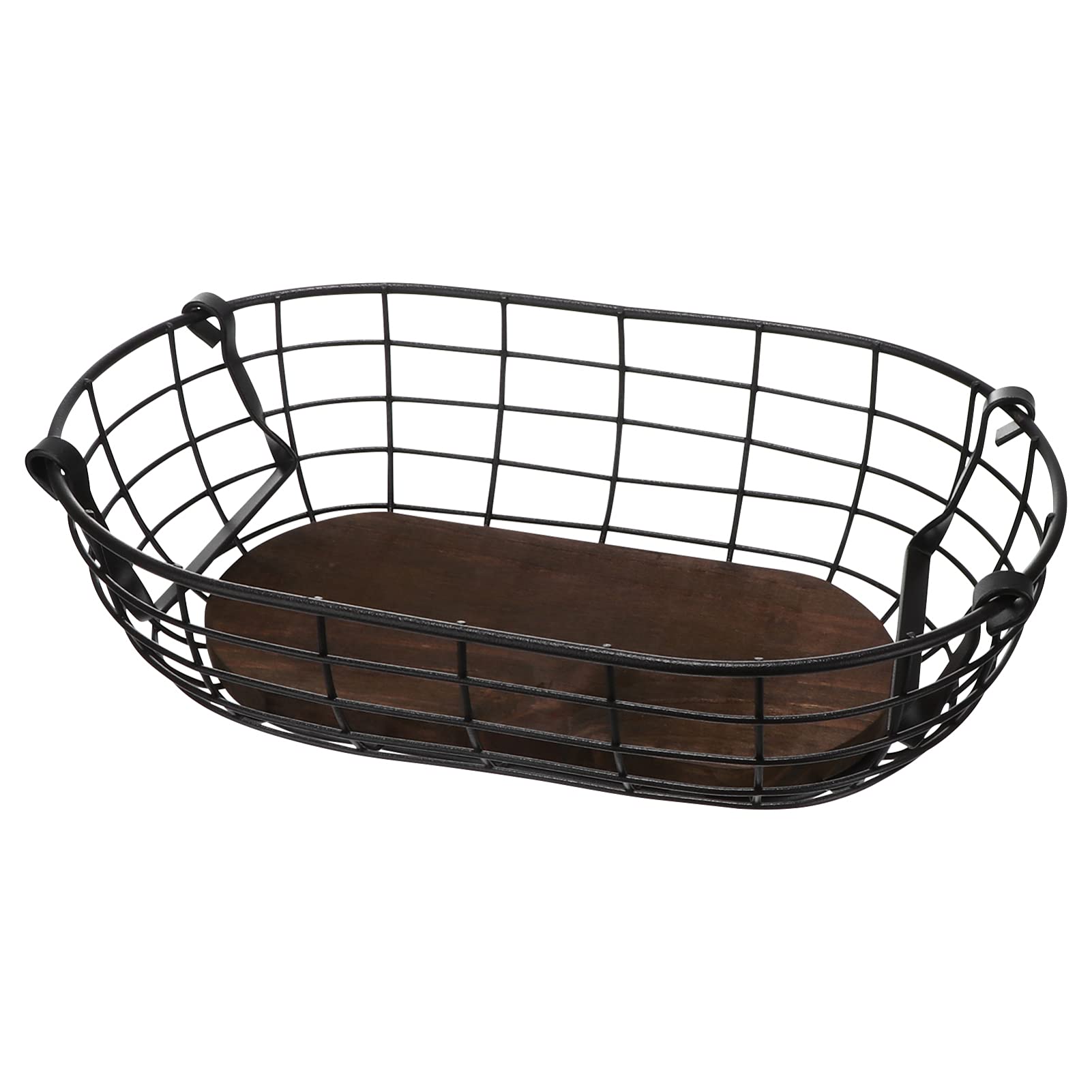Metal Wire Storage Basket with Handle - Oval Mesh Organizer for Eggs, Fruits & Kitchen Storage - Rustic Brown Home Decor for Countertop, Pantry & Office Use