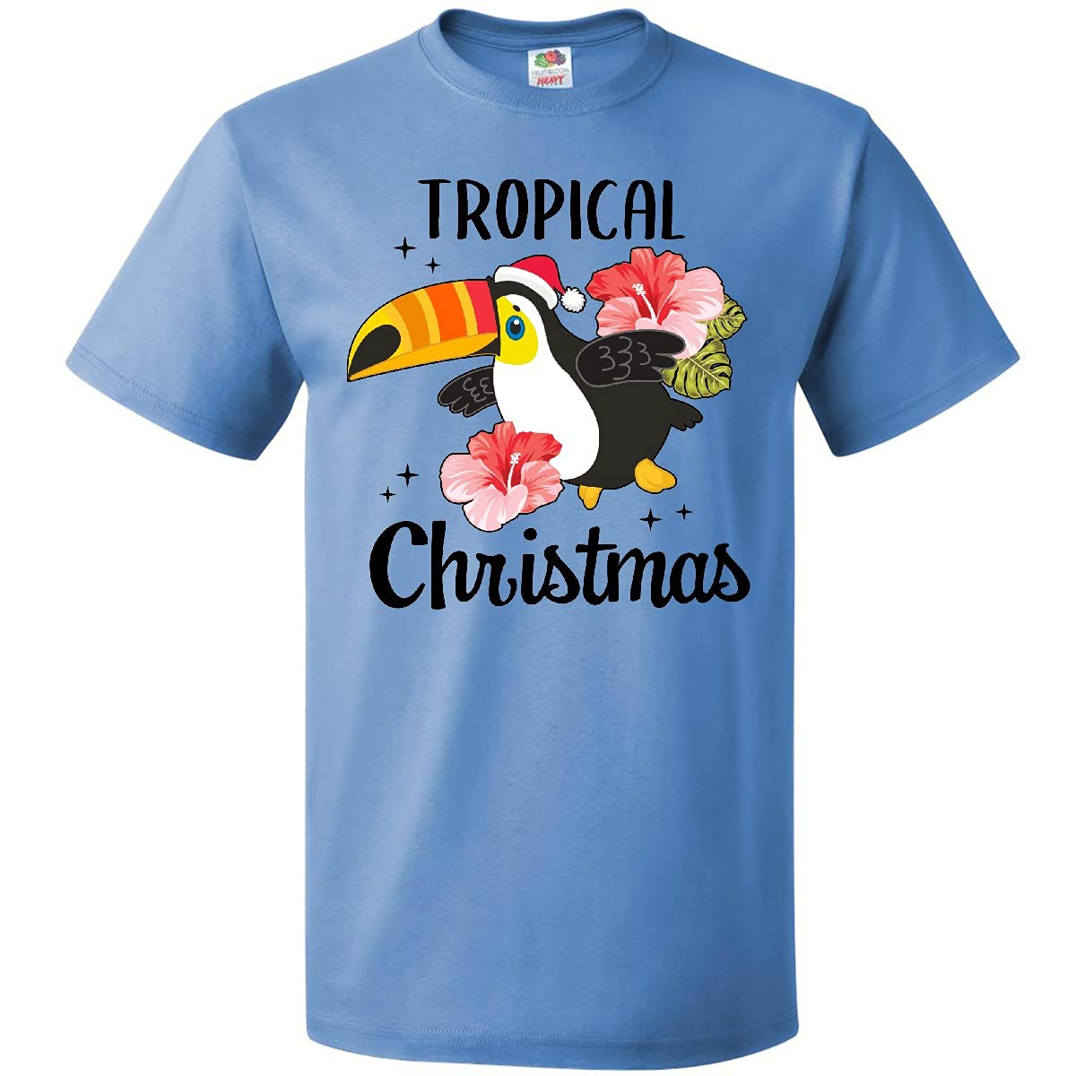 Inktastic Toucan Tropical Christmas with Pink Flowers T-Shirt - Cute Holiday Graphic Tee for Women - Perfect for Christmas Parties & Tropical Vacations