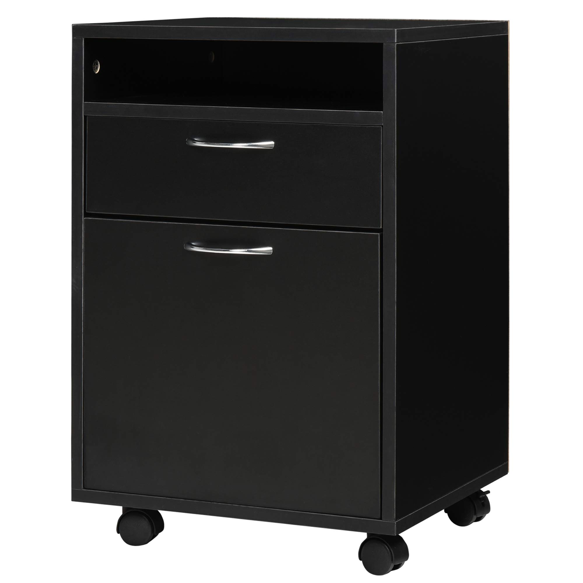 HOMCOM Mobile File Cabinet Organizer with 2 Drawers and Storage Cabinet, Rolling Printer Stand with Locking Casters, Black - Perfect for Home Office, Small Business & Workspace Organization