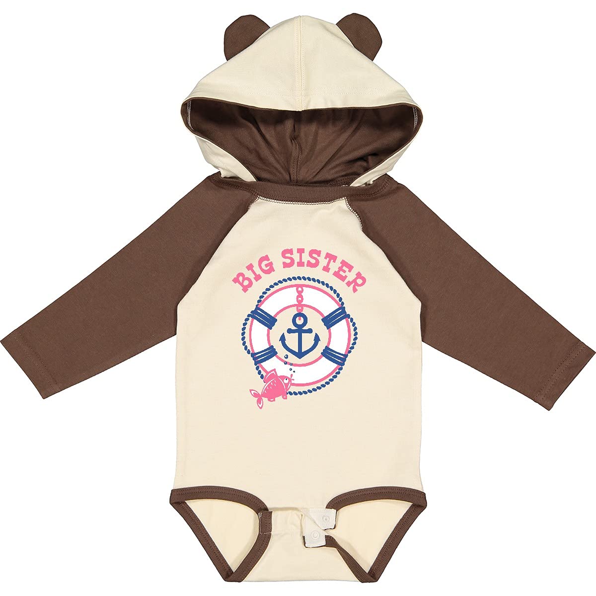 Inktastic Nautical Big Sister Long Sleeve Baby Bodysuit - Cute Matching Outfits for Siblings, Family Photos & Newborn Gifts