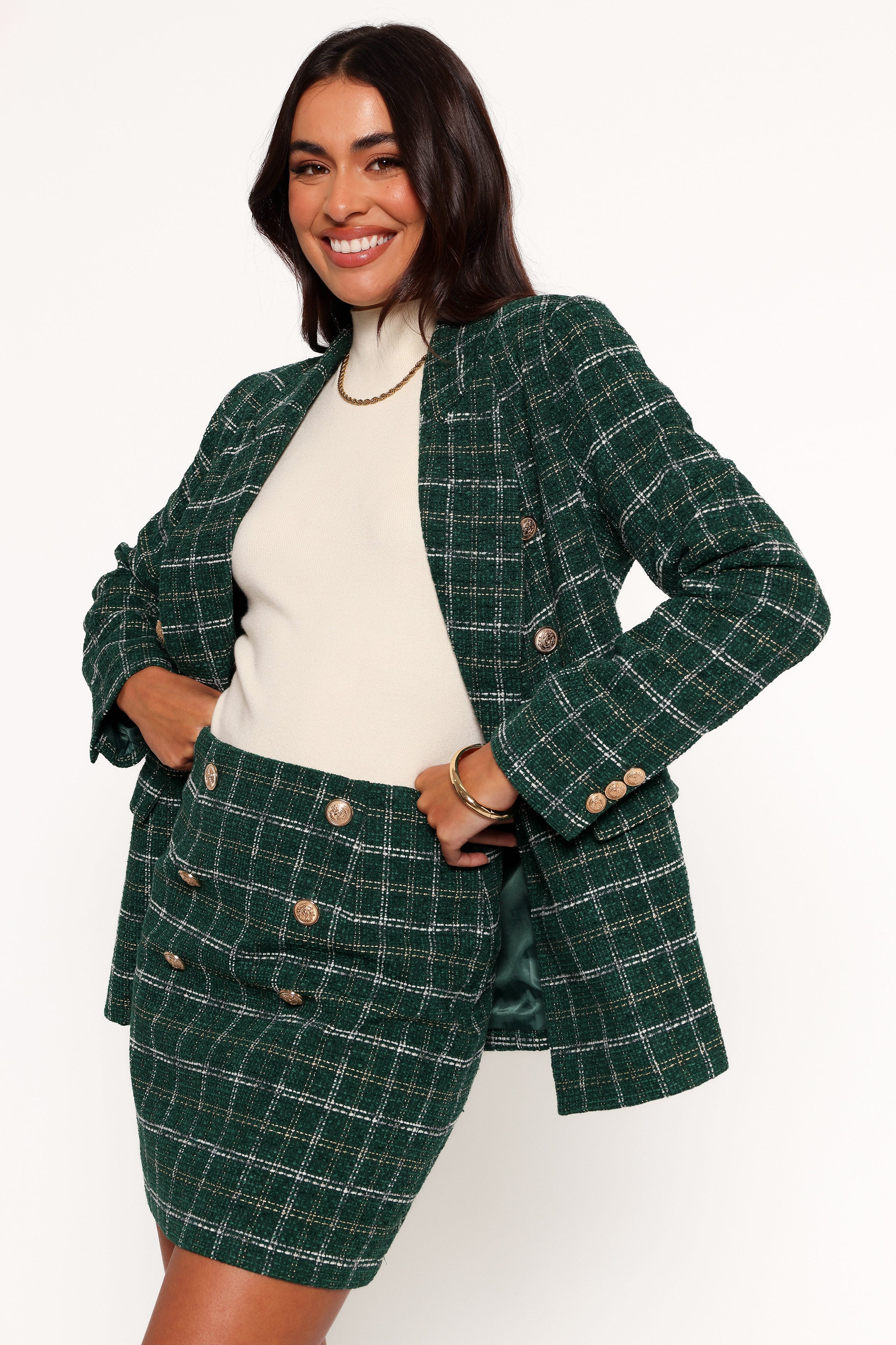 Stylish Green Jules Twill Plaid Blazer for Women - Trendy Office Wear & Business Casual Outfits - Perfect for Work, Meetings, and Professional Events