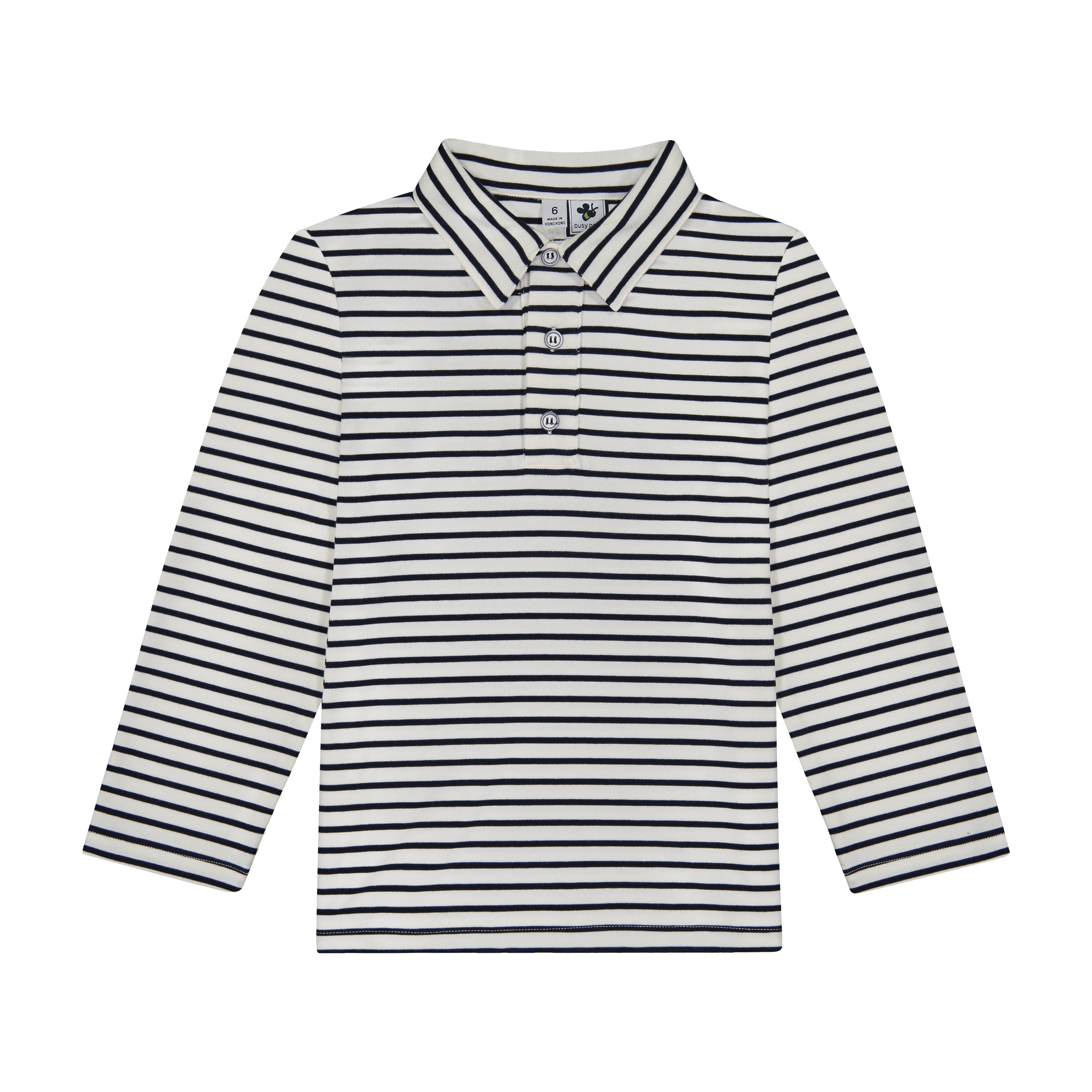 Boys Long Sleeve Polo Shirt - Navy Blue Striped Breton Top for School, Casual Wear & Special Occasions | Comfortable Cotton Blend Kids' Clothing