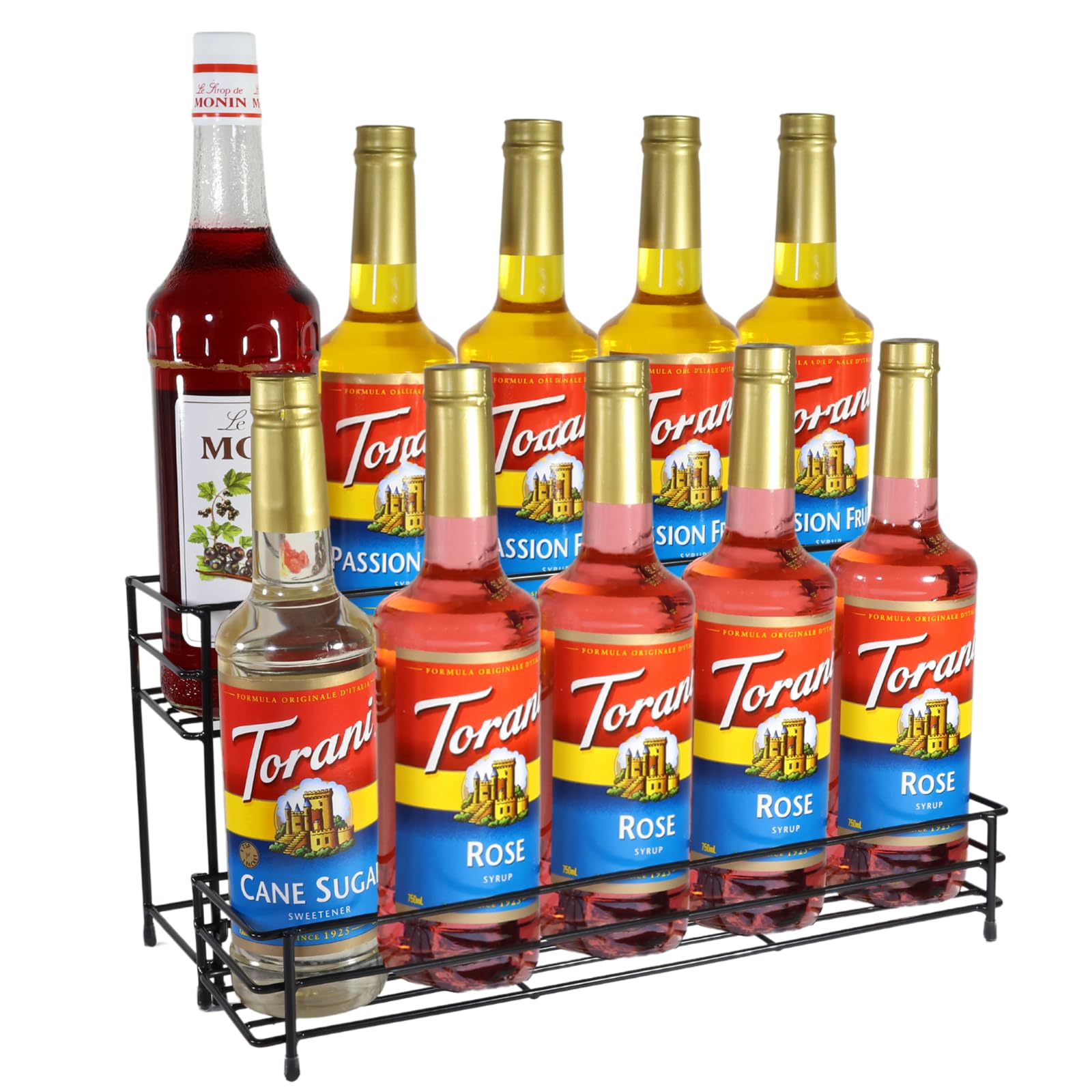 2-Tier Coffee Syrup Organizer Rack - Holds 10 Bottles for Coffee Bar, Wine, Cocktails & Dressings | Perfect for Home Coffee Station, Bar Accessories & Kitchen Organization