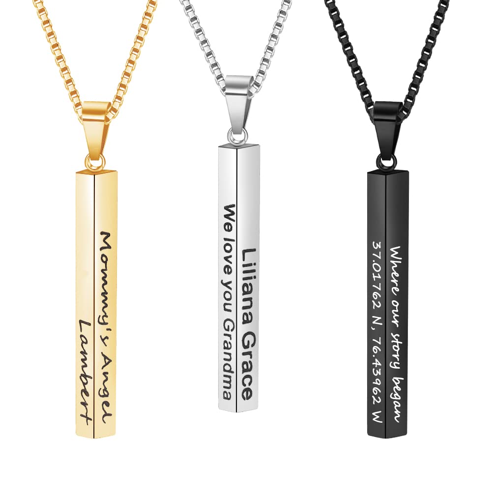 Personalized 3D Vertical Bar Necklace for Men - Stainless Steel Engraved Name Pendant Jewelry Gift for Him - Perfect for Anniversaries, Birthdays & Special Occasions