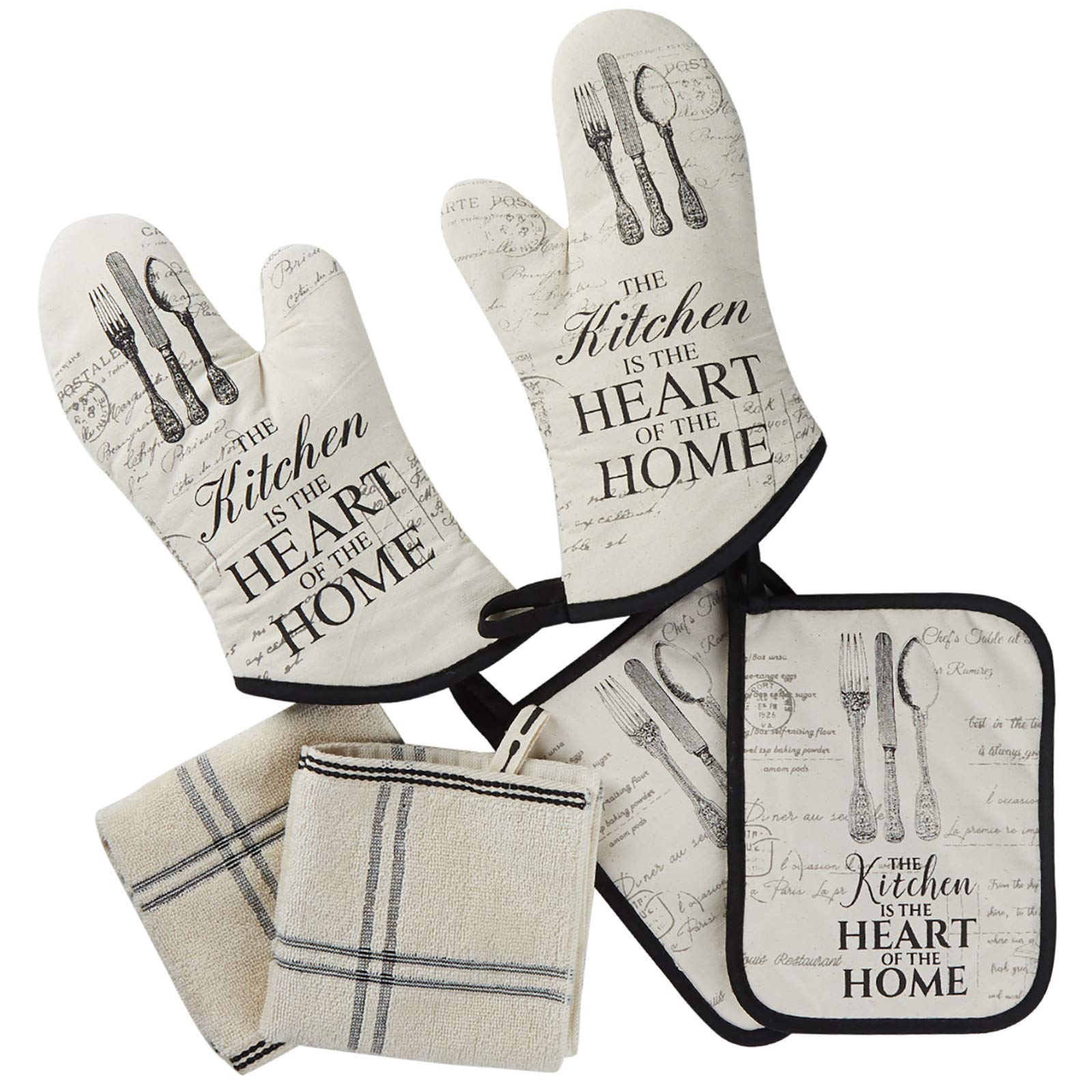 Warome Heat Resistant Oven Mitts & Pot Holders Set with Kitchen Towels (6pcs) - 572°F Protection, Soft Cotton, Multi-Functional Potholders with Pockets - Ideal for Cooking, Baking, Grilling & Kitchen Safety