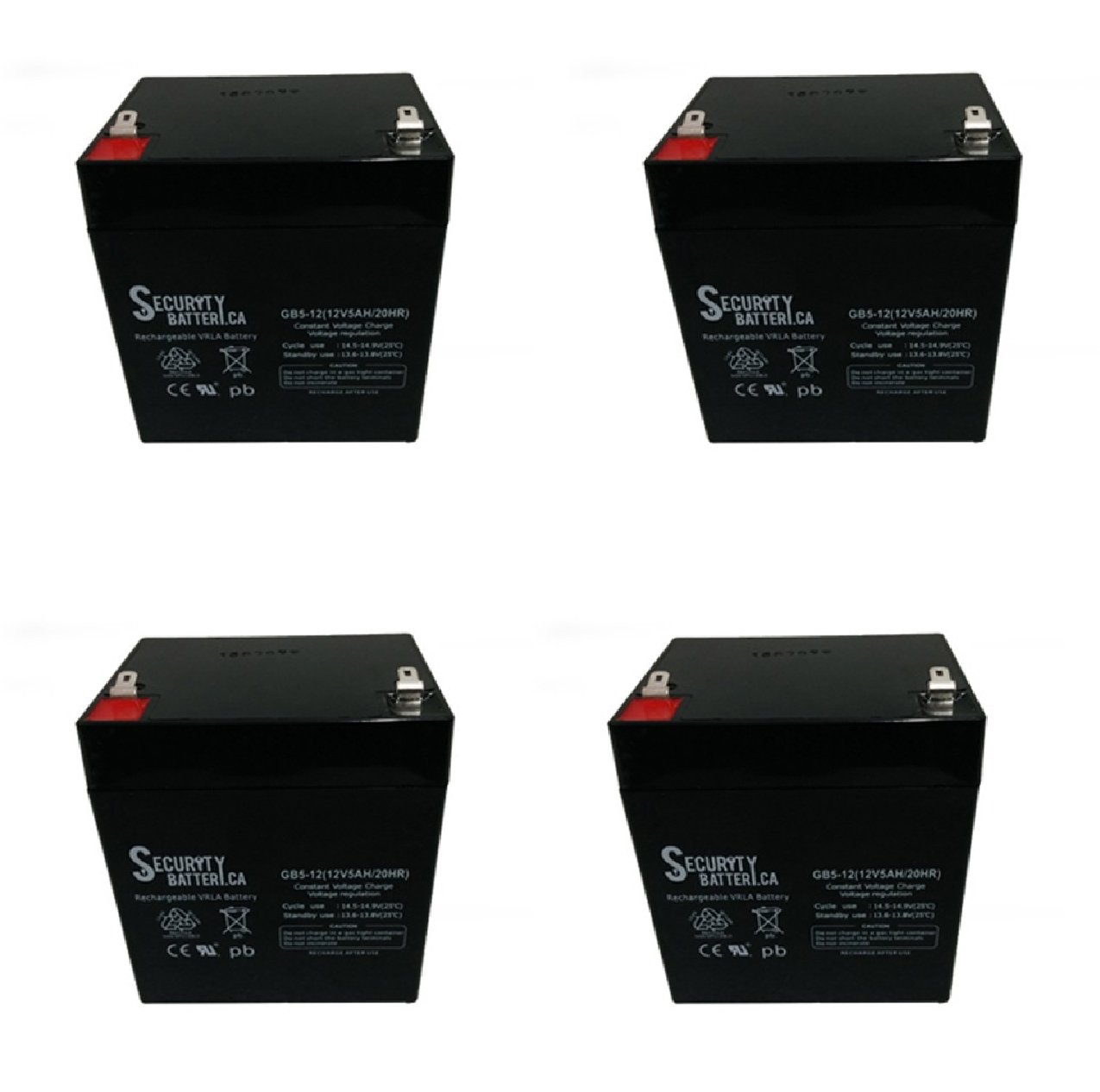 Power Sonic 12V 5Ah Rechargeable Battery - 4 Pack for DSC Security Panels, Solex BD124 Alarms & Backup Power - Ideal for Home Security Systems, Emergency Lighting & UPS Devices