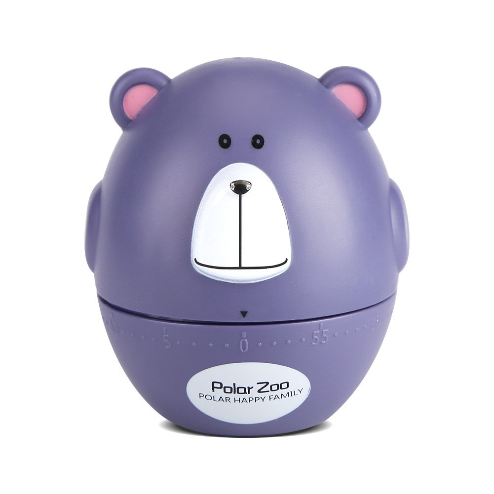 55 Minute Kitchen Timer - Cute Cartoon Bear Shape Mechanical Cooking Timer for Baking, Roasting & Meal Prep - Purple Plastic Timer for Home & Restaurant Use