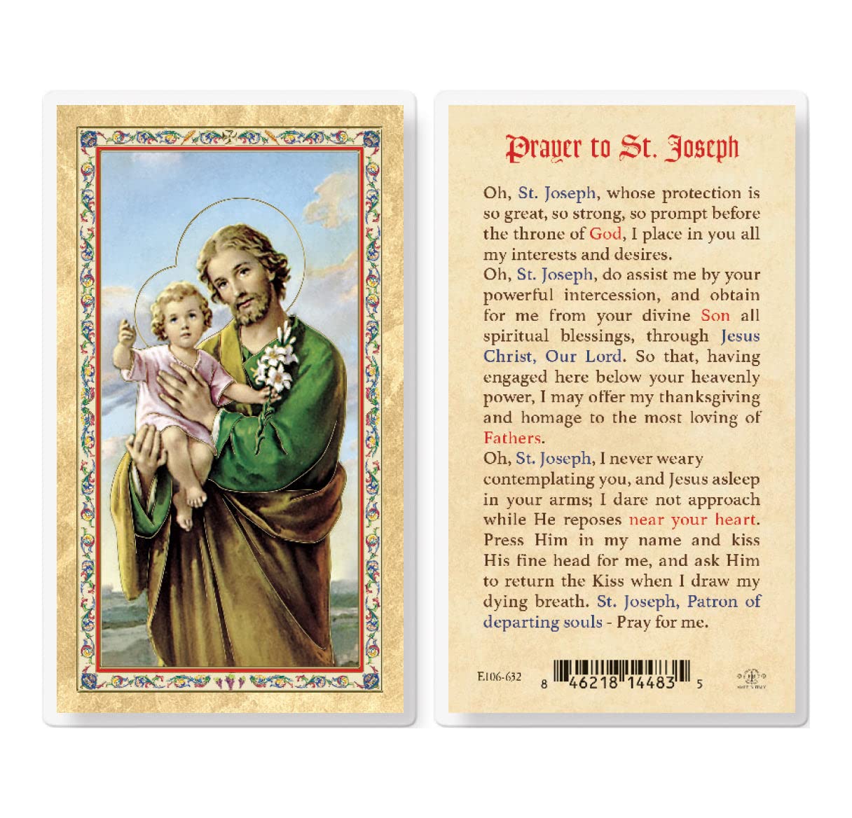 St. Joseph Shepherd - 50th Anniversary Gold-Stamped Laminated Catholic Prayer Card with Prayer on Back (Pack of 25) - Perfect for Religious Gifts, First Communion, Confirmation & Devotional Use