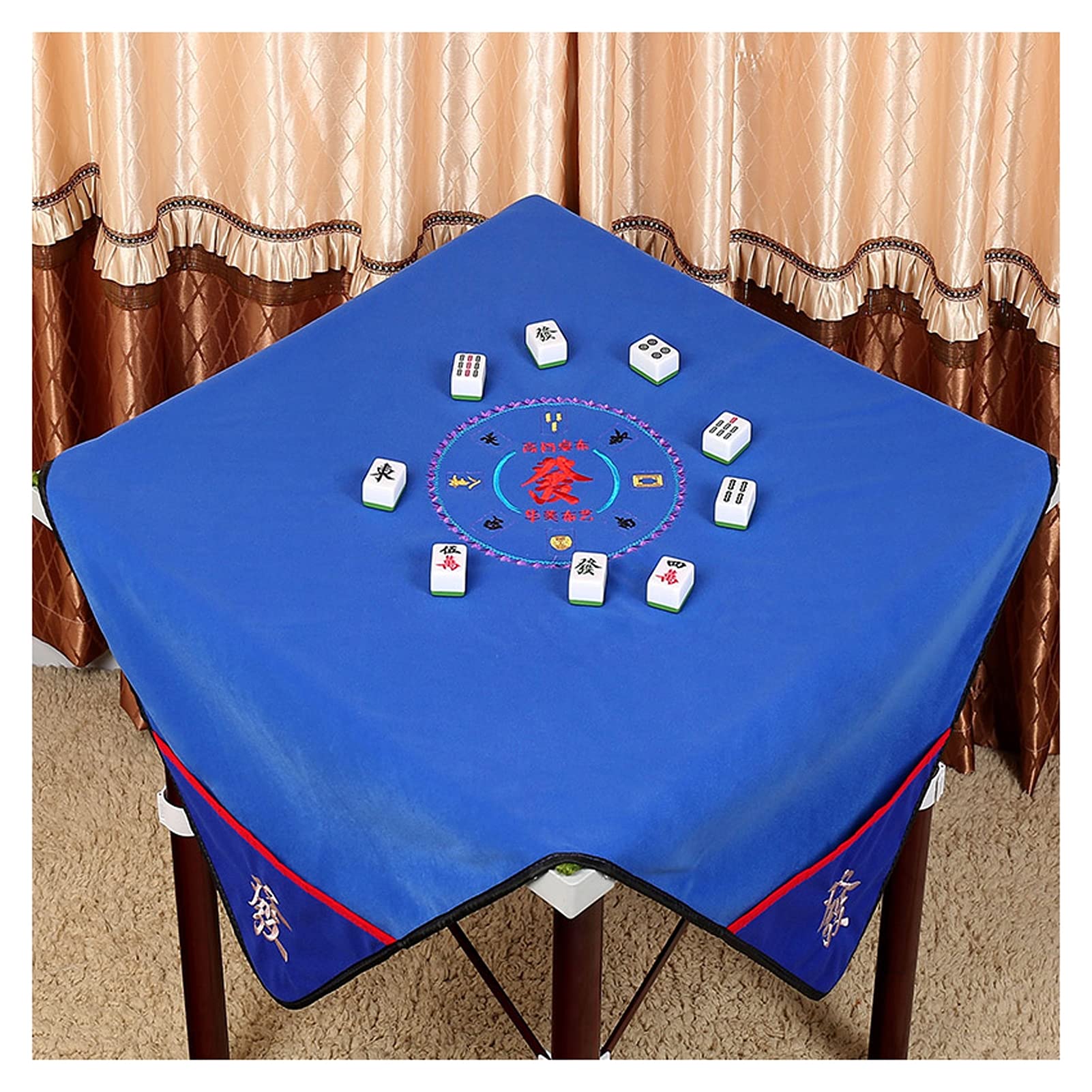 Non-Slip Mahjong Mat - 110x110cm Dark Blue Table Cover for Poker, Card Games, Board Games, Dominoes & Tile Games - Noise Reducing Table Protector Pad for Game Nights & Family Gatherings