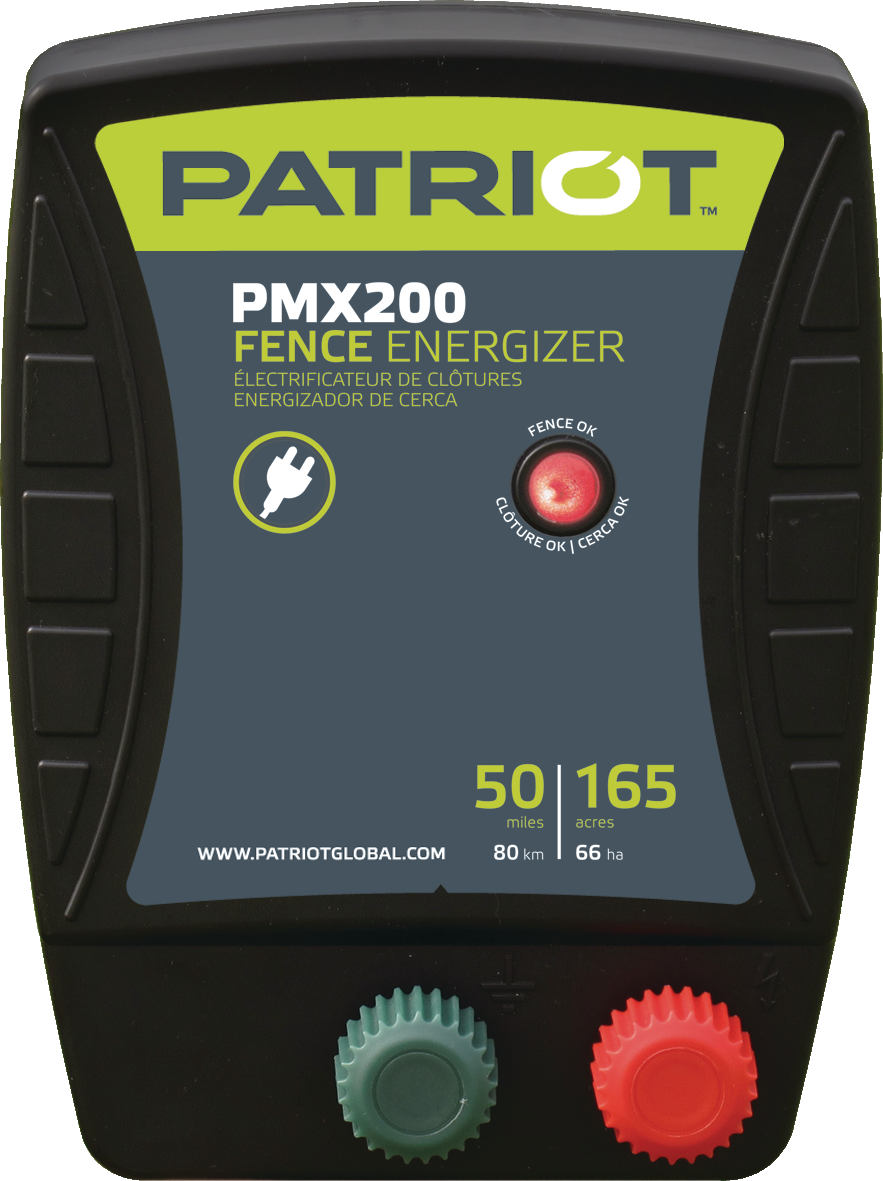 Patriot PMX200 Electric Fence Energizer - 2 Joule Output for Livestock & Farm Security | AC Powered Fence Charger for Cattle, Horses & Pets