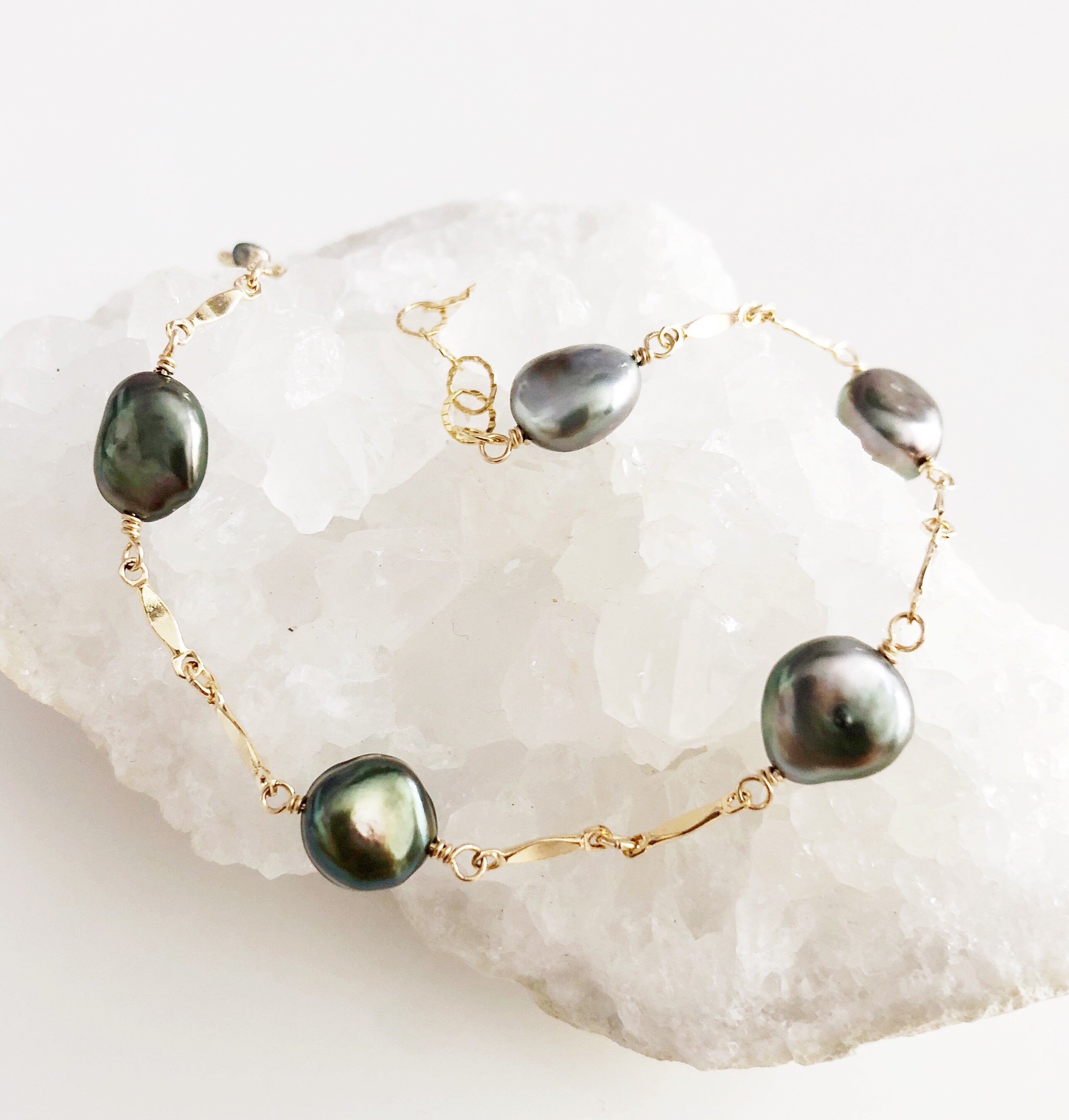 KIRI B361 Tahitian Keshi Pearl Bracelet - Elegant Handmade Jewelry for Women, Perfect for Weddings & Special Occasions