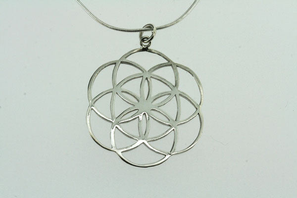 Seed of Life Pendant Necklace - Large 55cm Snake Chain for Women, Spiritual Jewelry Gift for Meditation, Yoga & Healing