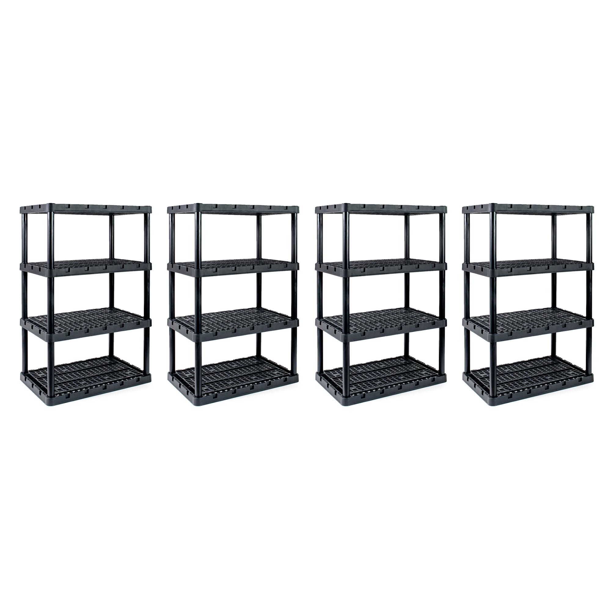 Gracious Living 4-Pack XL Heavy-Duty Storage Shelves | Knect-A-Shelf System | Black Metal Shelving Unit | Perfect for Garage, Basement & Closet Organization