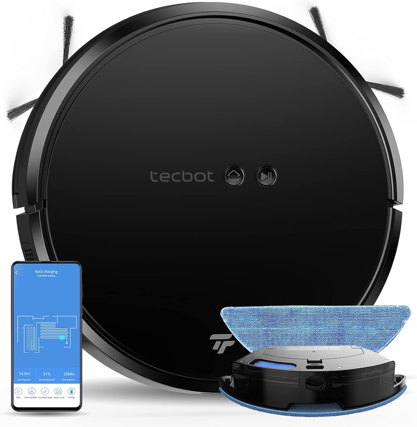 TECBOT S1 Robot Vacuum and Mop Cleaner - Slim 2-in-1 Robotic Vacuum with 2600mAh Self-Charging, Wi-Fi/App/Alexa Control for Hard Floors & Pet Hair - Perfect for Daily Home Cleaning & Smart Housekeeping