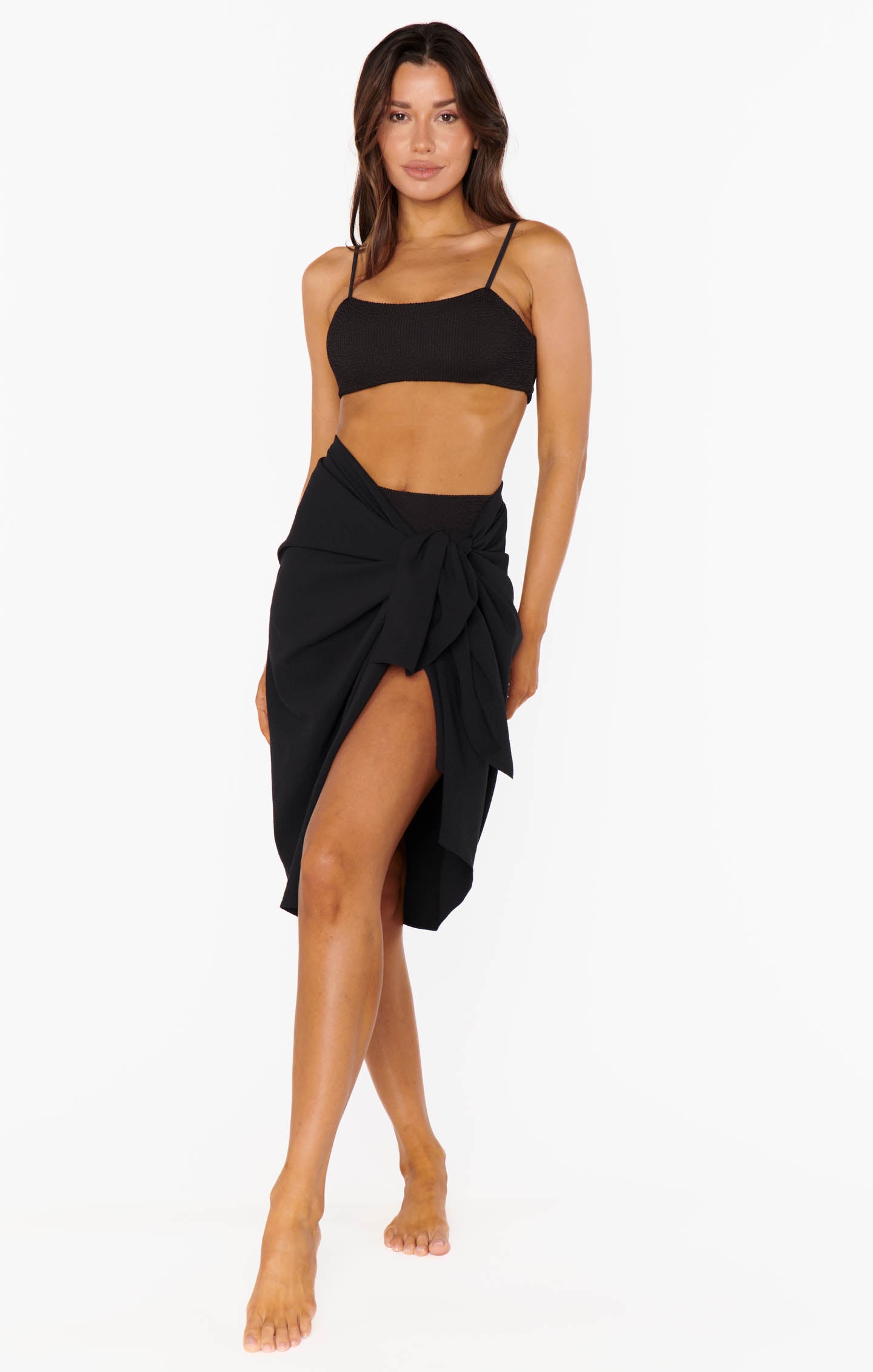 Kiran Sarong - Black Crinkle Flow Beach Wrap for Women | Stylish & Lightweight Cover-Up for Pool, Vacation & Summer Outfits