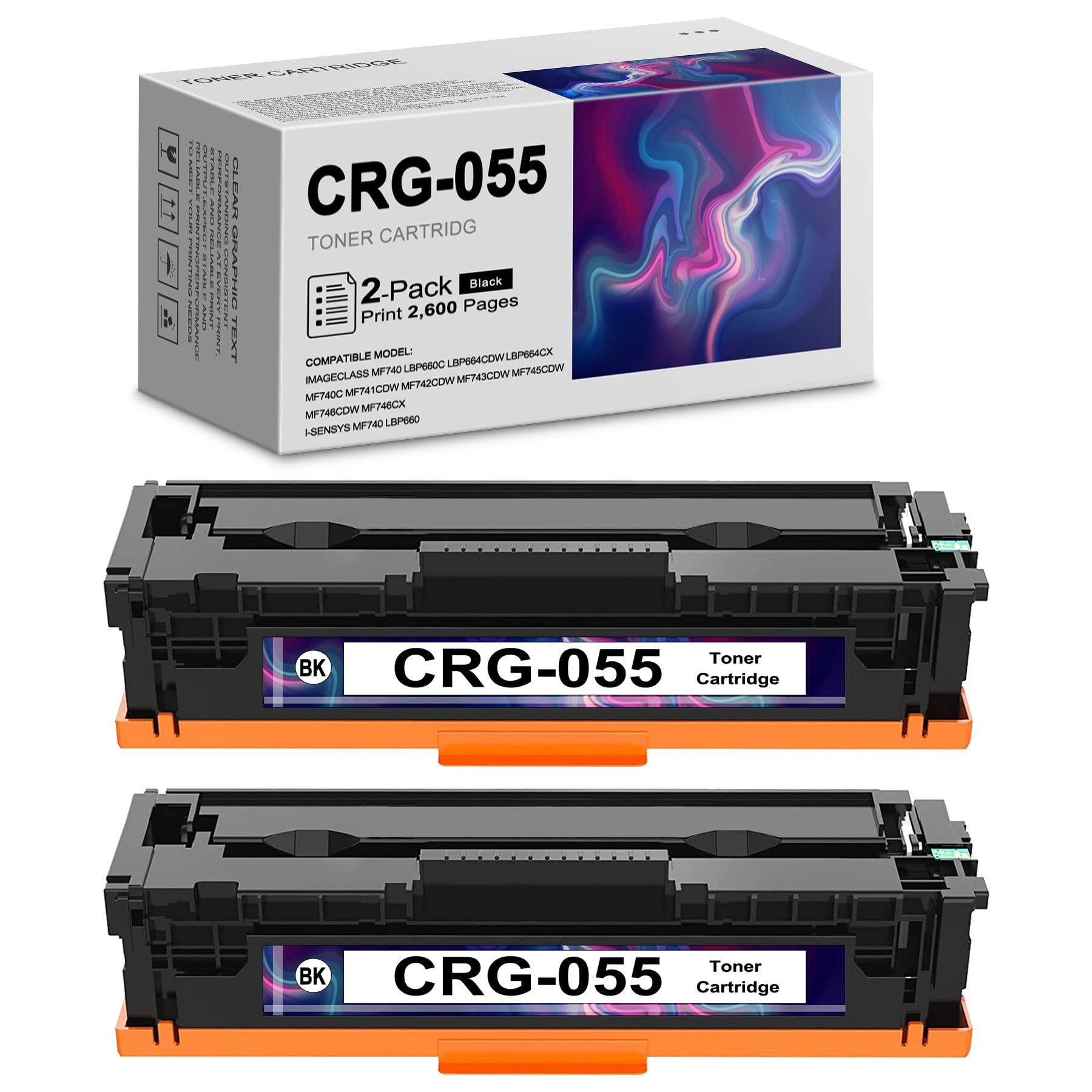 2-Pack Black CRG-055 Toner for Canon MF740/LBP660 Printers - Office & Home Use