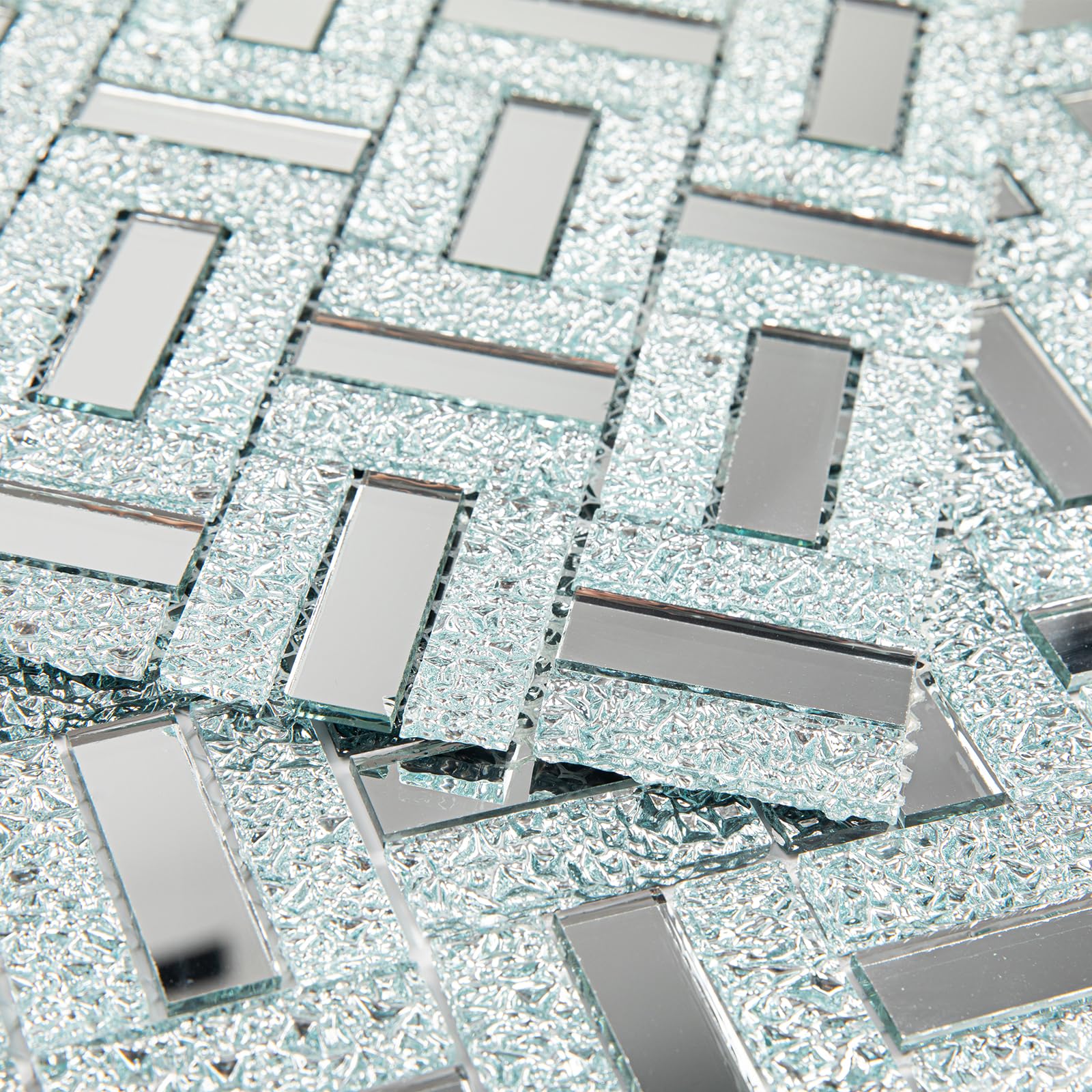 Premium Crystal Diamond Mirror Mosaic Tiles - Silver Brick Flat Glass Mosaic for Kitchen Backsplash & Bathroom Wall Decor (6 Sheets) - Perfect for Home Renovation, DIY Projects, and Luxury Interior Design