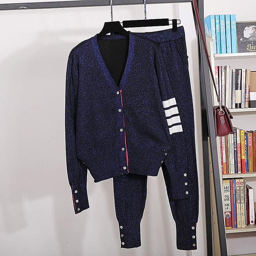 YUTRD ZCJUX Women's Knitted Tracksuit Set - Fashion Embroidery Knit Cardigan & Casual Pants Two-Piece Outfit (Large, Color C) | Perfect for Yoga, Gym Workouts & Lounge Wear