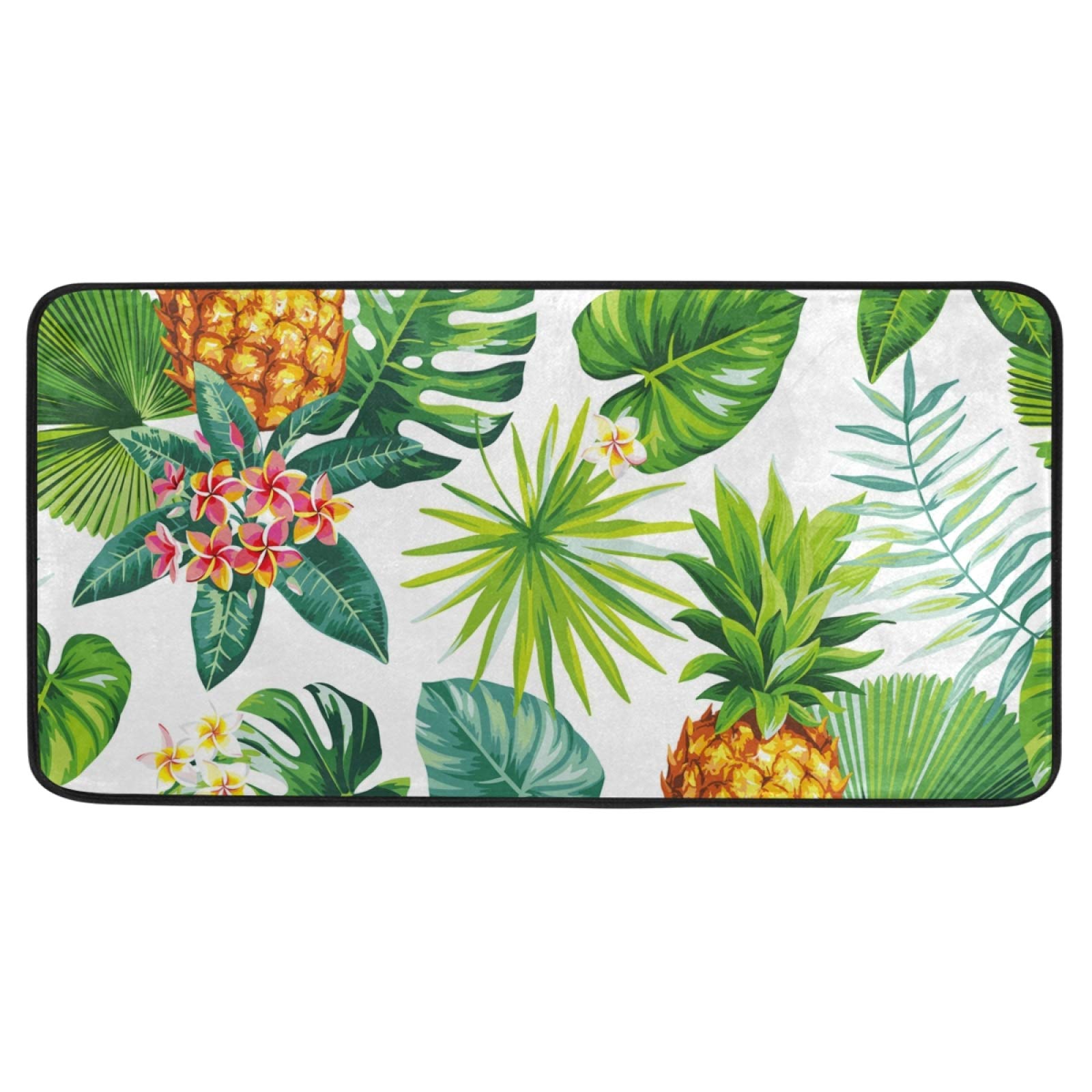 Non-Slip Pineapple Tropical Kitchen Rug - 39x20 Inch Soft Bath Mat with Palm Leaf Design for Home Decor, Living Room, Bedroom & Entryway - Perfect for Beach House, Summer Decor & Vacation Vibes