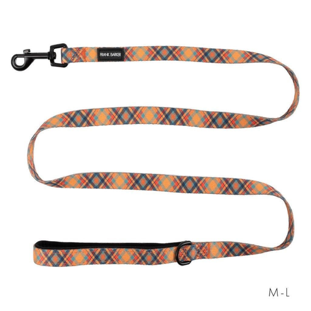 Frank Barker Orange Plaid Dog Lead for Medium & Large Breeds - Durable & Adjustable Pet Leash for Walking, Training & Outdoor Adventures