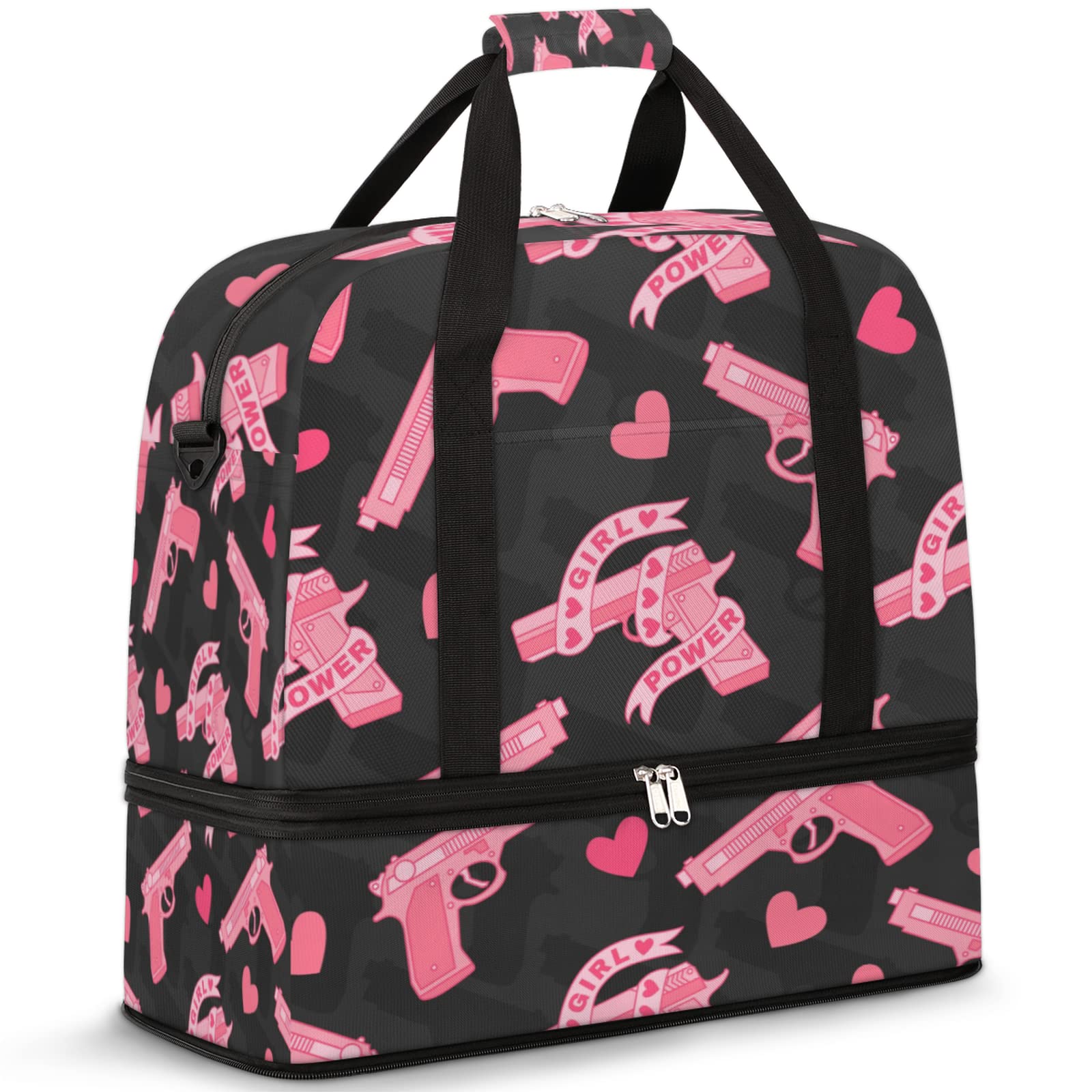 Pink Heart Guns Gym Bag with Shoe Compartment - Travel & Sports Tote for Men & Women