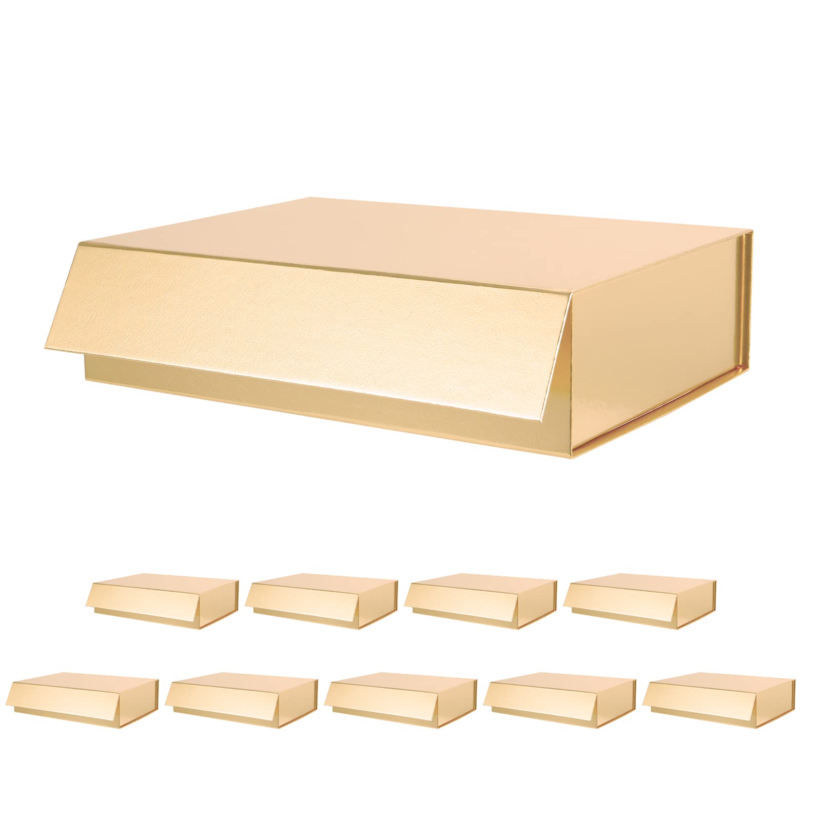 Premium 10-Pack Large Gold Magnetic Gift Boxes 13x9.7x3.4 Inches - Luxury Shirt Boxes with Lids for Wrapping Gifts (Gold Grass Texture) - Perfect for Birthday, Wedding, Anniversary & Holiday Presents