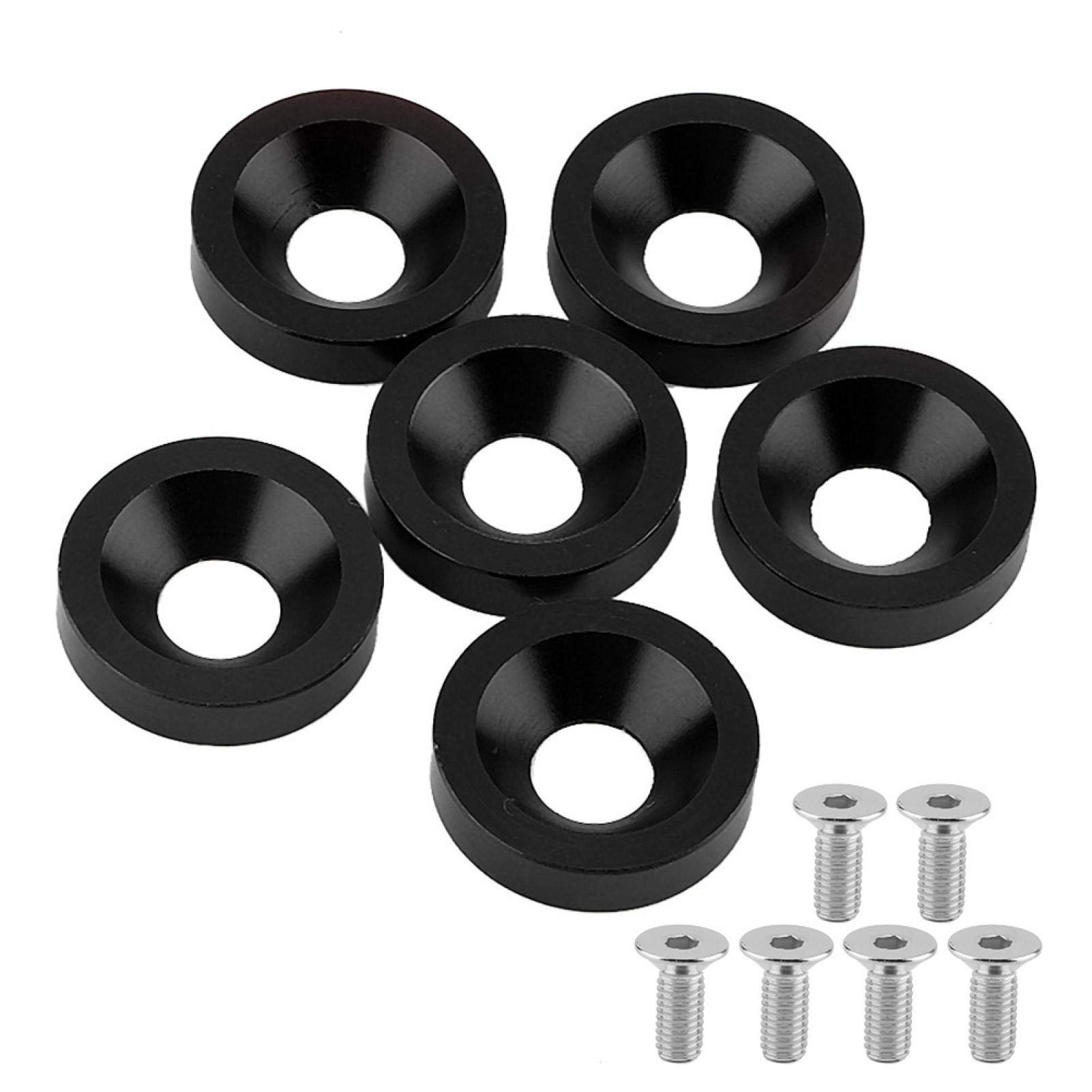 AQXREIGHT 6-Piece Black Bumper Washer Kit for Car & Motorcycle - License Plate Frame, Fender, Engine Cover Bolt Washers - Durable & Rust-Proof (Perfect for DIY Auto Repairs & Custom Upgrades)