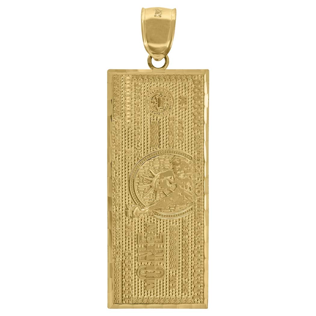 10K Gold DC Men's One Million Dollar Charm Pendant Necklace - 47.1mm x 16.1mm Currency Jewelry Gift for Him - Perfect for Birthday, Anniversary & Special Occasions