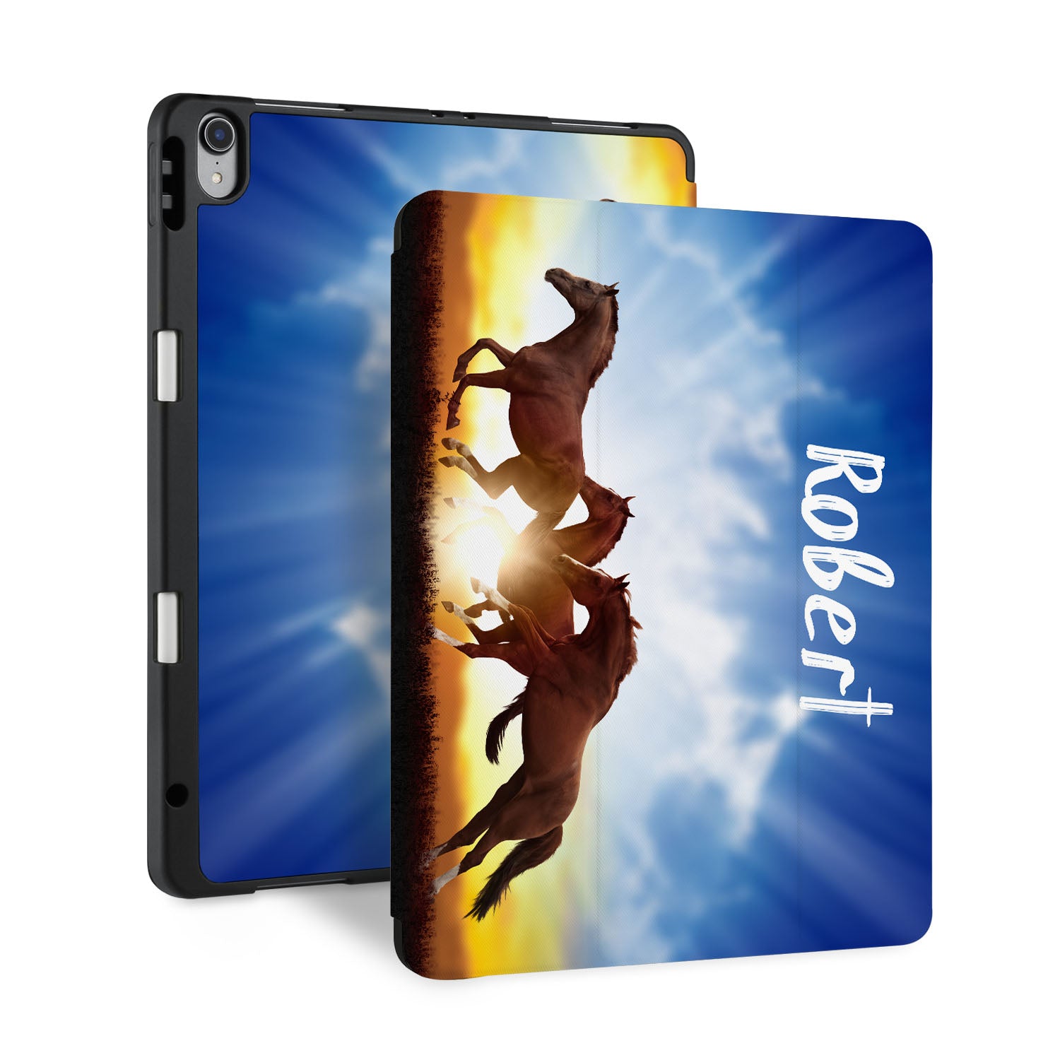 Premium iPad Trifold Case with Horse Design - Slim Protective Cover for iPad Air/Pro (6th/5th/4th Gen) | Perfect for Work, Travel & School Use