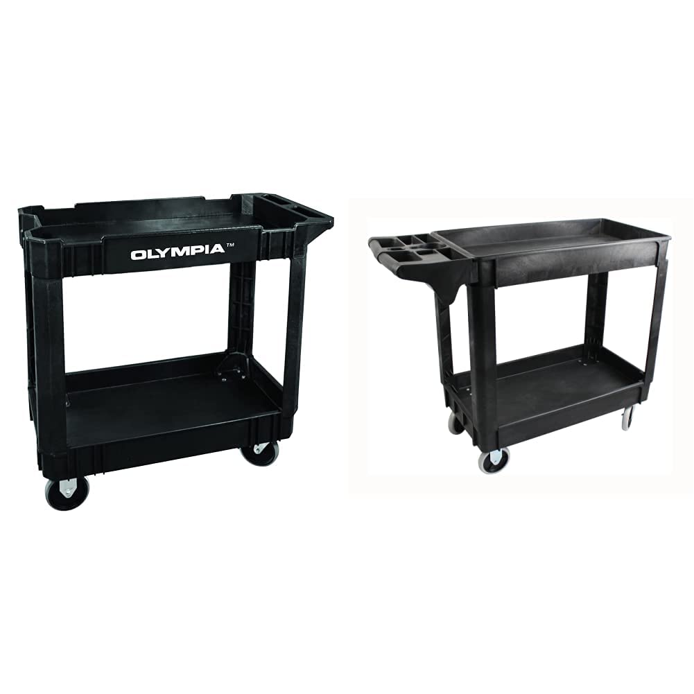 Olympia Tools 500lb Utility Cart - 2-Shelf Plastic Service Cart for Garage, Workshop & Cleaning