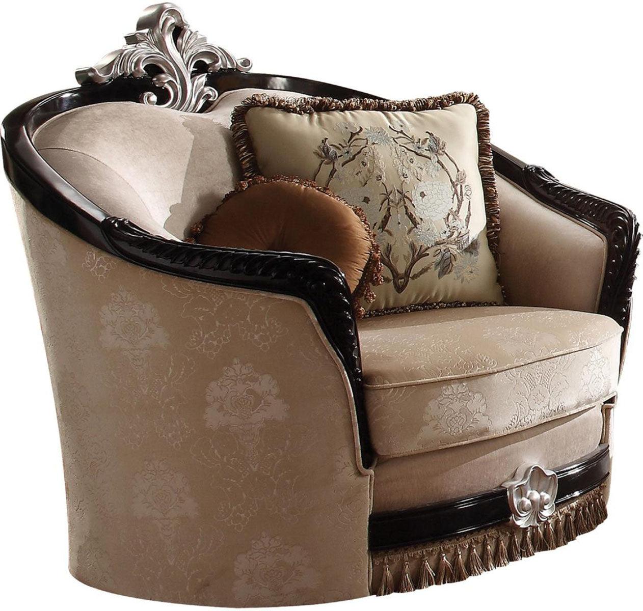Acme Furniture Ernestine Upholstered Chair with 2 Decorative Pillows in Tan & Black - 52112 - Perfect for Living Room, Bedroom or Home Office Seating