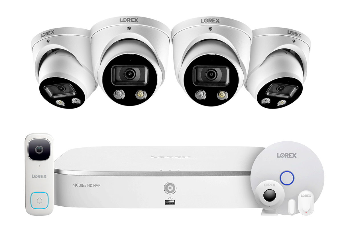 8 Channel NVR Security System with 4K Smart Deterrence IP Dome Cameras, 2K WiFi Video Doorbell & Smart Sensors - Complete Home & Business Surveillance Kit for Indoor/Outdoor Protection