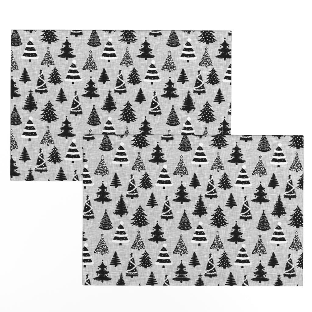 Premium Linen Cotton Canvas Placemats Set of 2 - Christmas Tree Forest Monochrome Black White Holiday Table Decor | Perfect for Christmas Dinner, Holiday Parties & Festive Dining