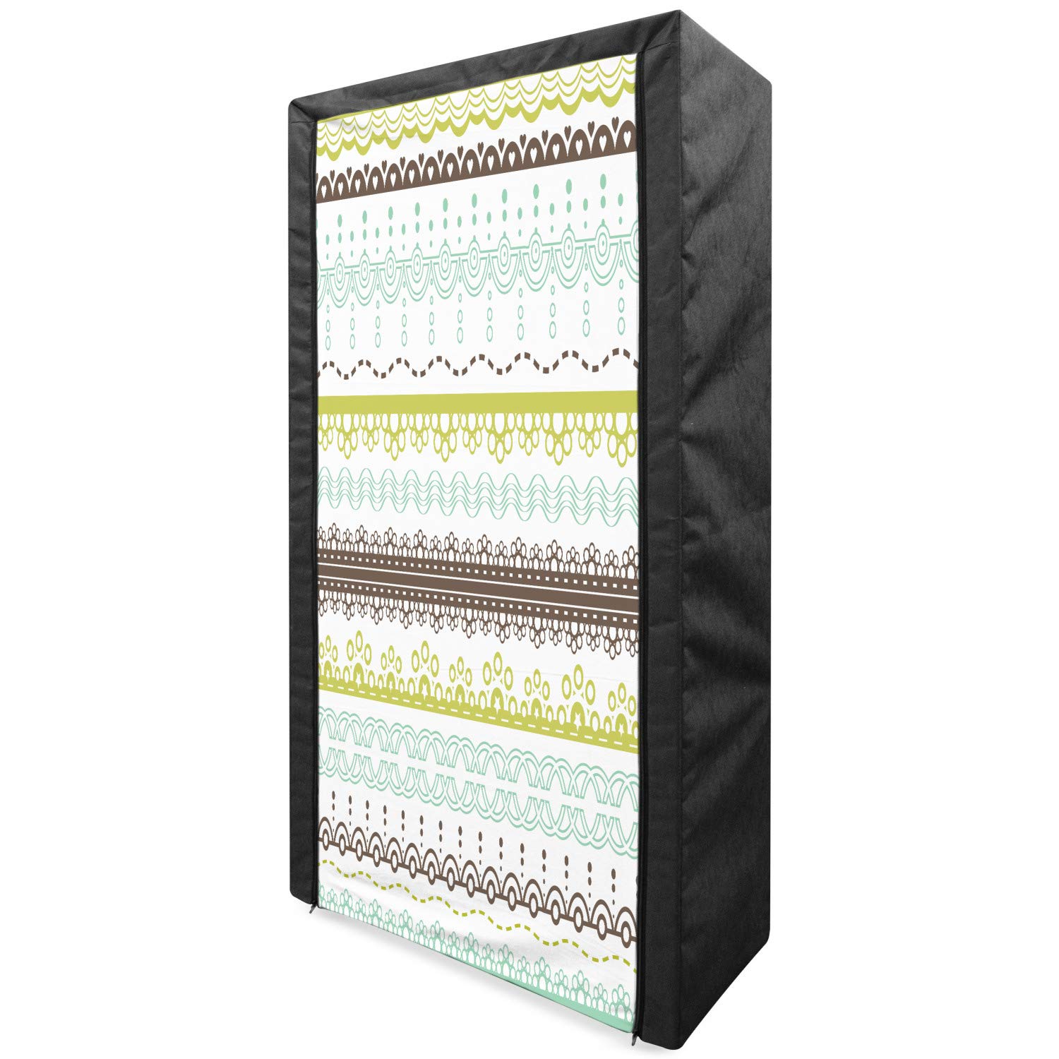 Ambesonne Portable Fabric Wardrobe - Geometric Half Circle Floral Design Clothing Organizer with Shelves, 33.5 Inch, Green & Brown (Mint/Yellow Green) - Perfect for Bedroom, Closet, Dorm & Apartment Storage Solutions