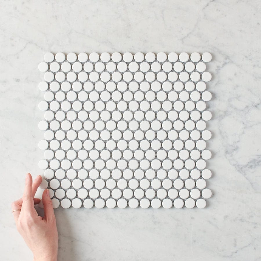 Premium White Matte Penny Round Mosaic Tile - 1x1 Inch Ceramic Wall & Floor Tiles for Bathroom, Kitchen Backsplash, Shower, and Pool Designs