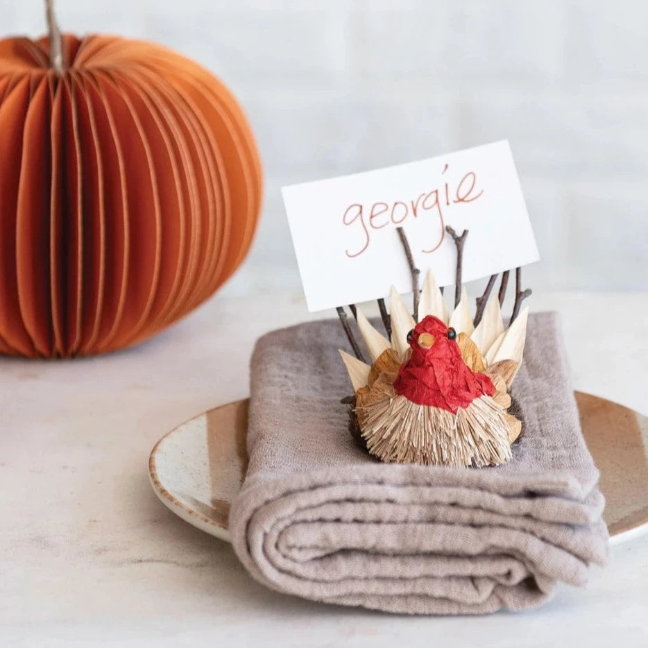 Natural Dried Corn Husk Turkey Place Card Holders - 12 Pack for Thanksgiving Table Decor, Wedding, Party, and Holiday Place Settings