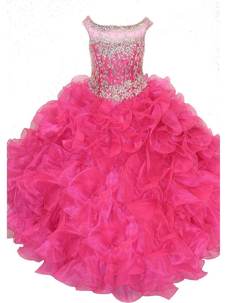 Crystal Jewel Neck Pageant Dress for Girls - Elegant Floor-Length Gown for Pageants & Parties