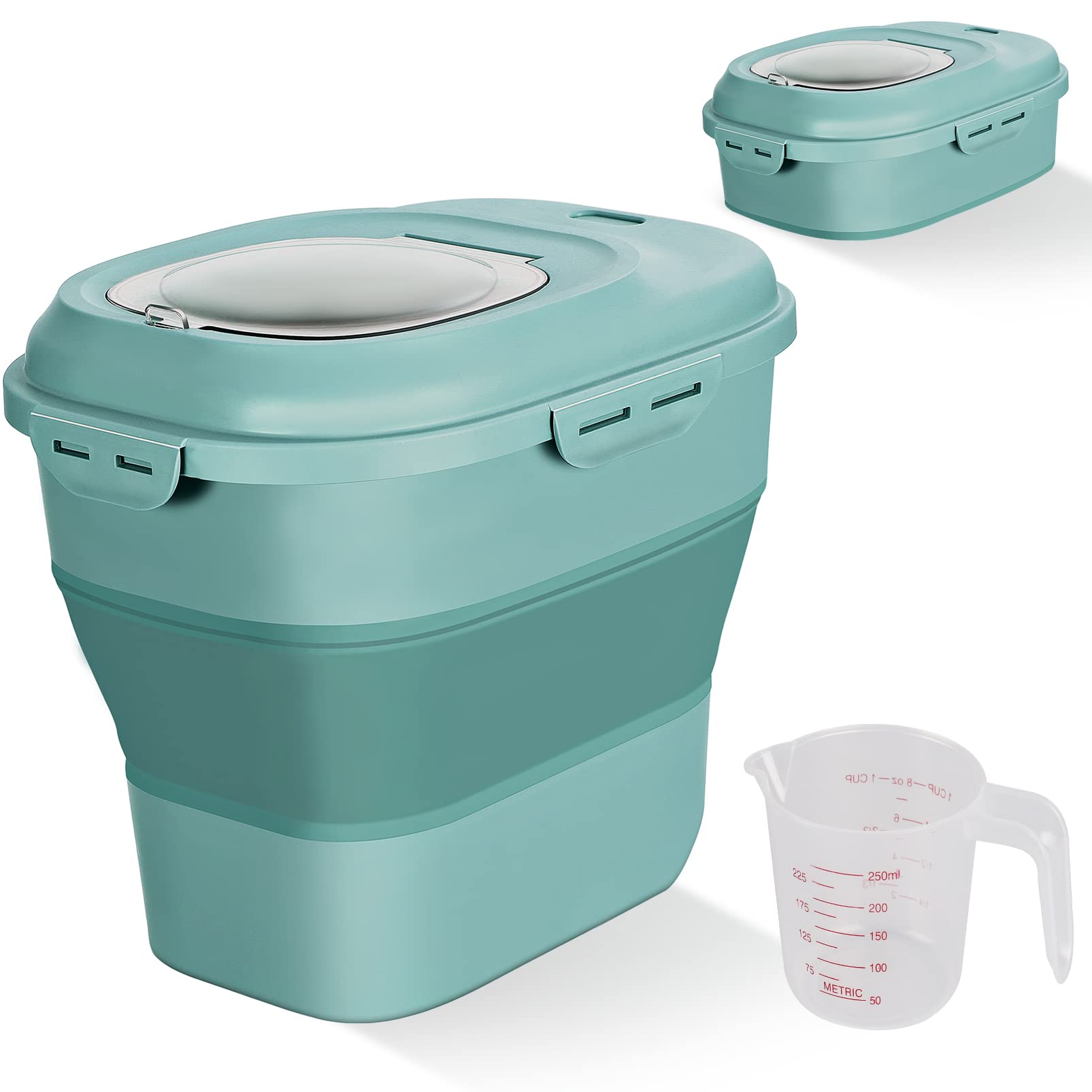Collapsible 20-50 Lbs Airtight Food Storage Container with Wheels & Locking Lid - Perfect for Cereal, Rice, Flour, Sugar & Pet Food - Leakproof Kitchen Pantry Organizer for Home & Restaurant Use