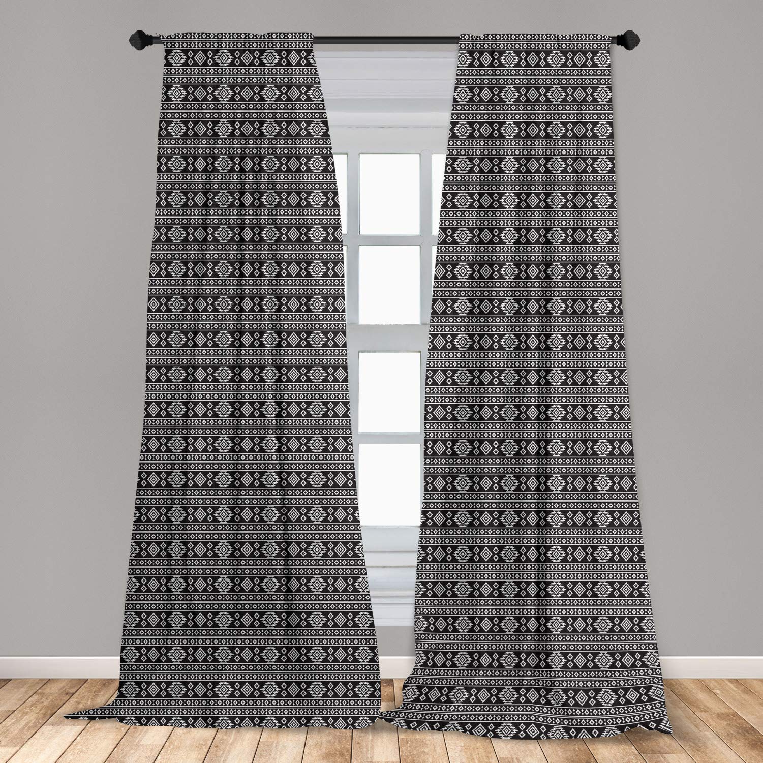 Ambesonne Black and White Afghan Curtains - 2 Panel Set, 28